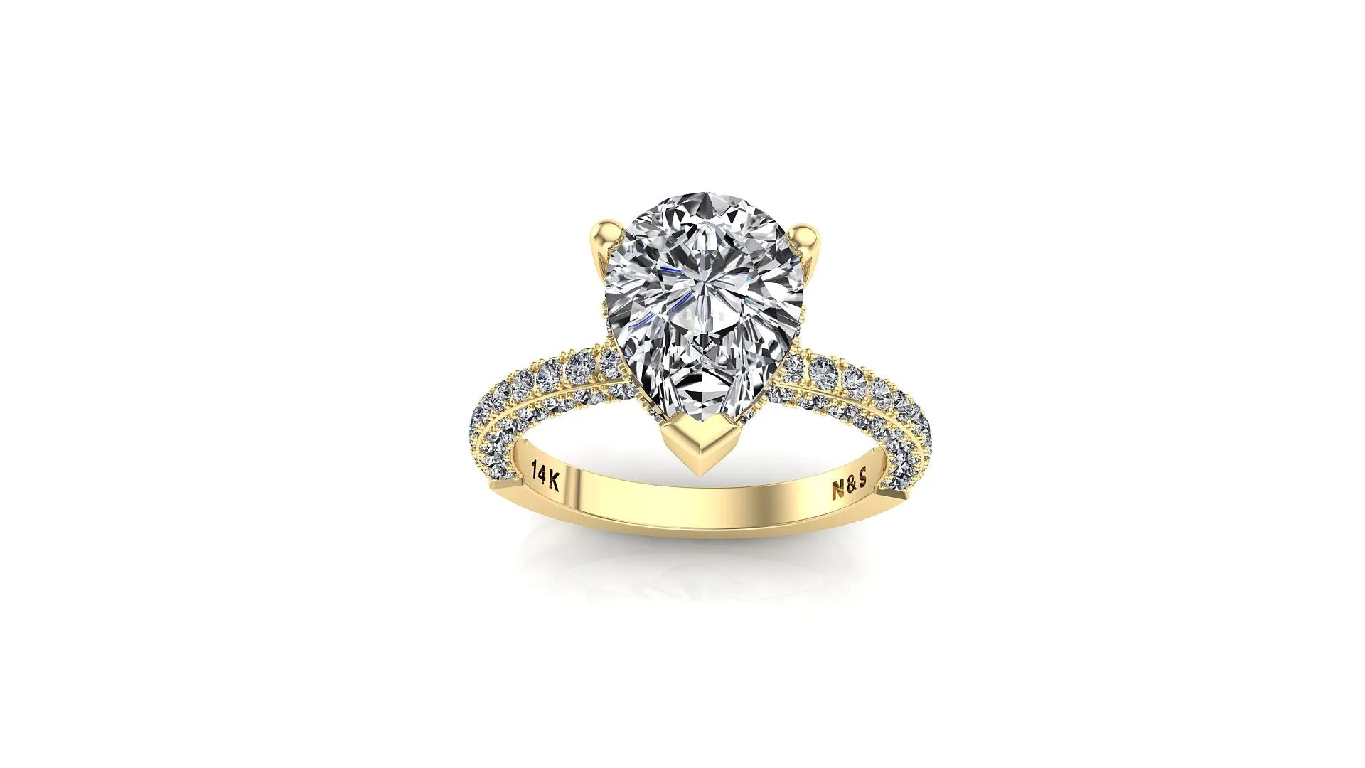 10x7mm (1.80ct) La Vie ForeverOne Radiant Pear Moissanite 3D Half-Band 14K Gold Engagement Ring MOENG047