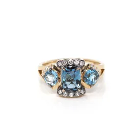 14k Yellow Gold 3 Stone Natural AAA 3ct Topaz Ring with 1/3 cttw Diamonds