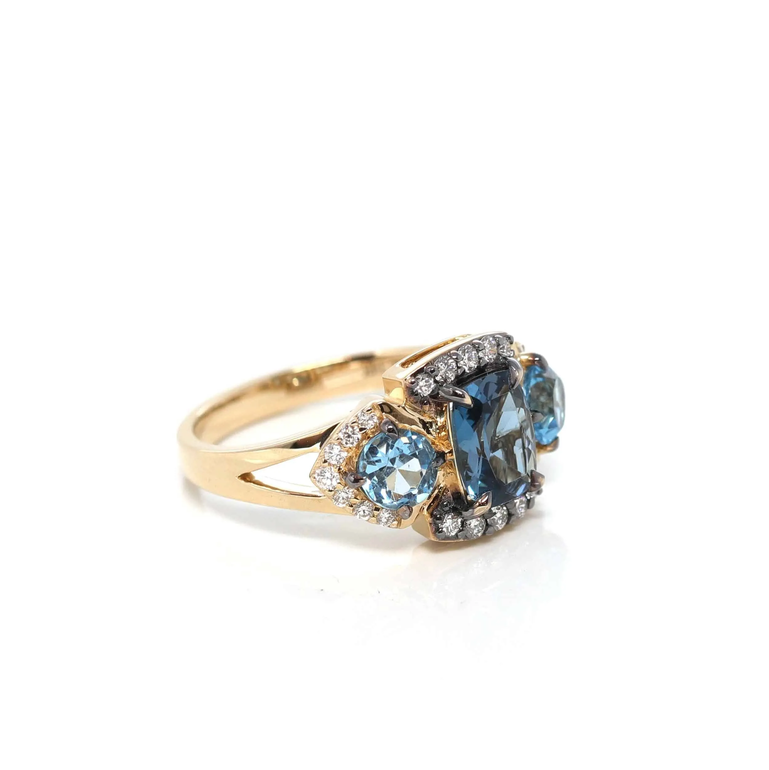 14k Yellow Gold 3 Stone Natural AAA 3ct Topaz Ring with 1/3 cttw Diamonds