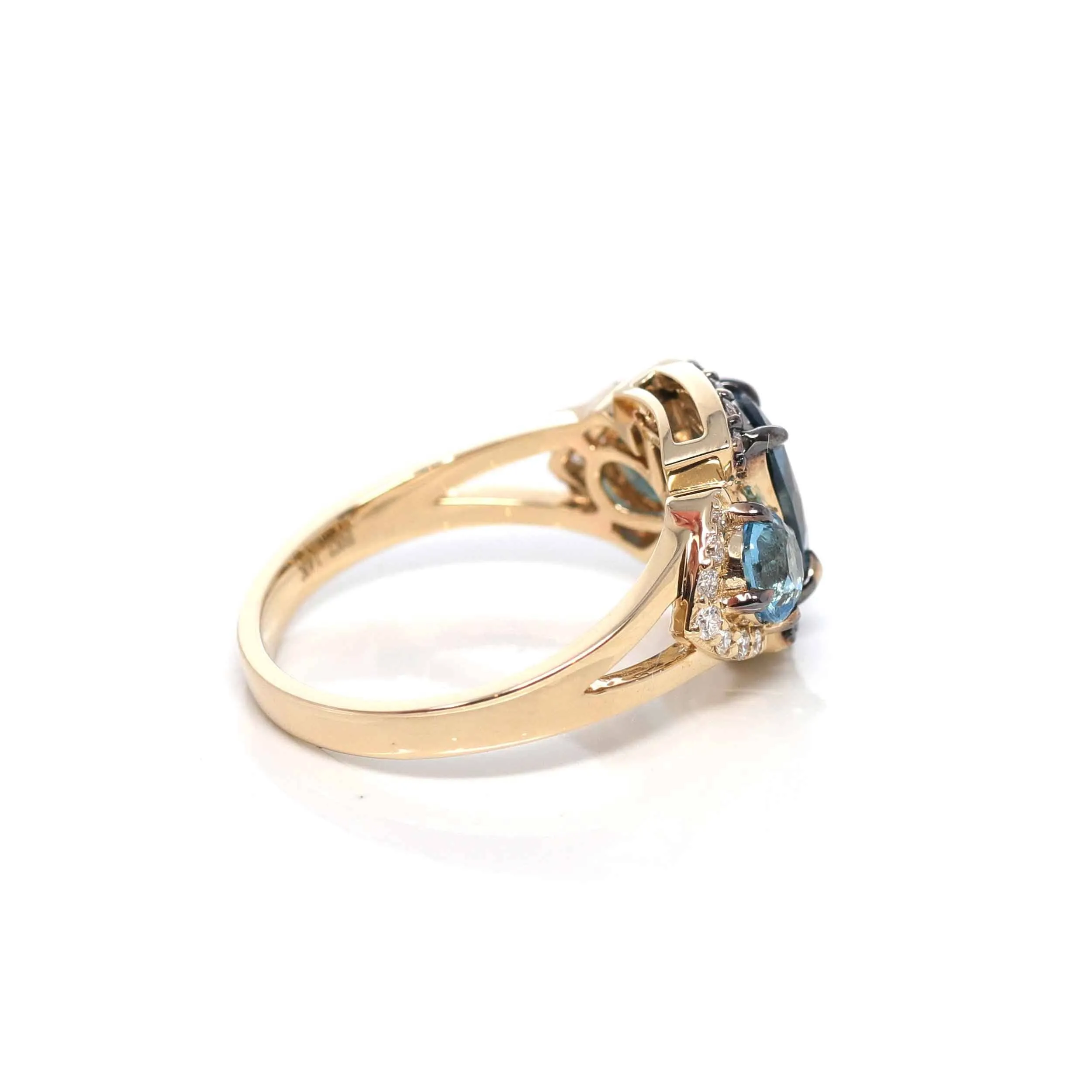 14k Yellow Gold 3 Stone Natural AAA 3ct Topaz Ring with 1/3 cttw Diamonds