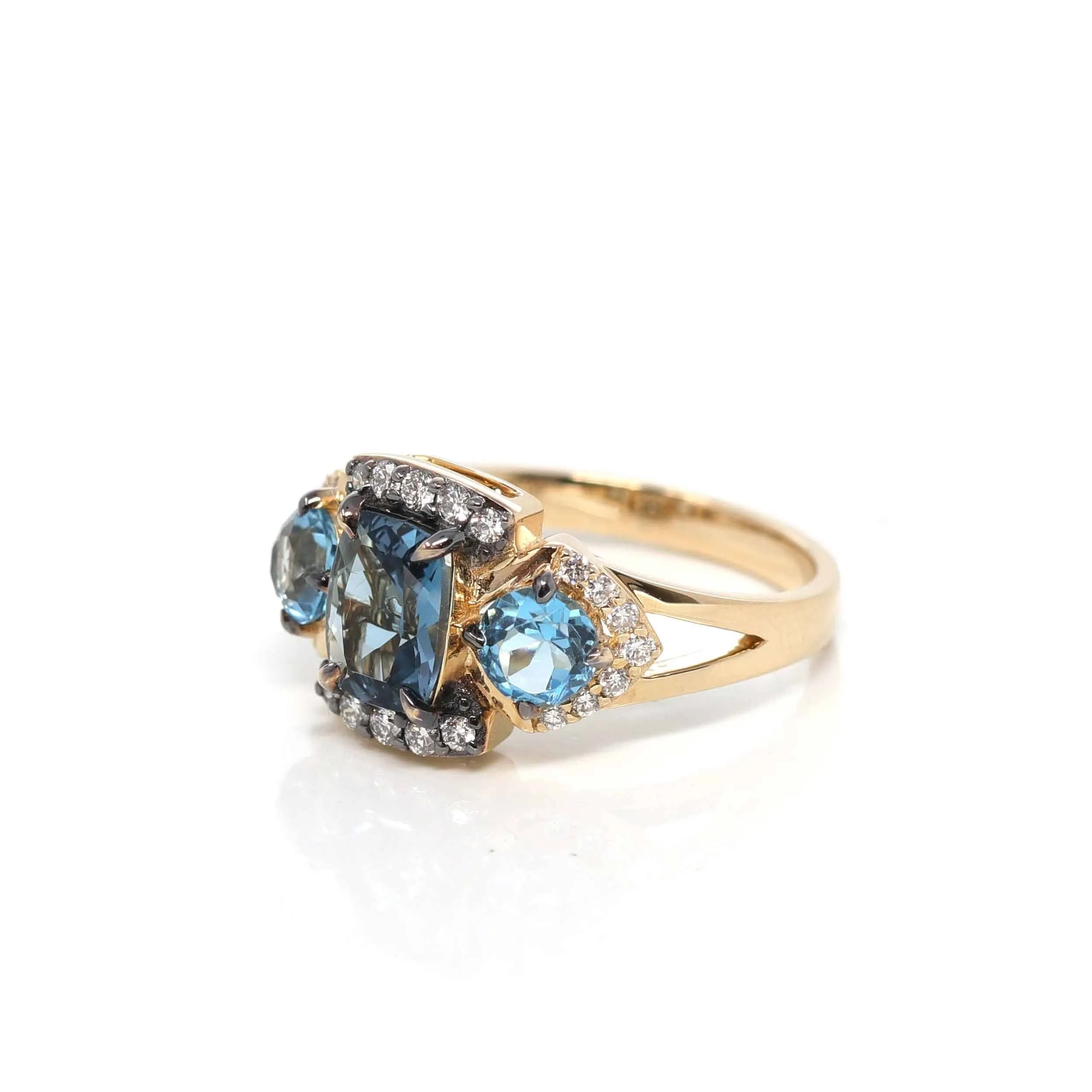 14k Yellow Gold 3 Stone Natural AAA 3ct Topaz Ring with 1/3 cttw Diamonds