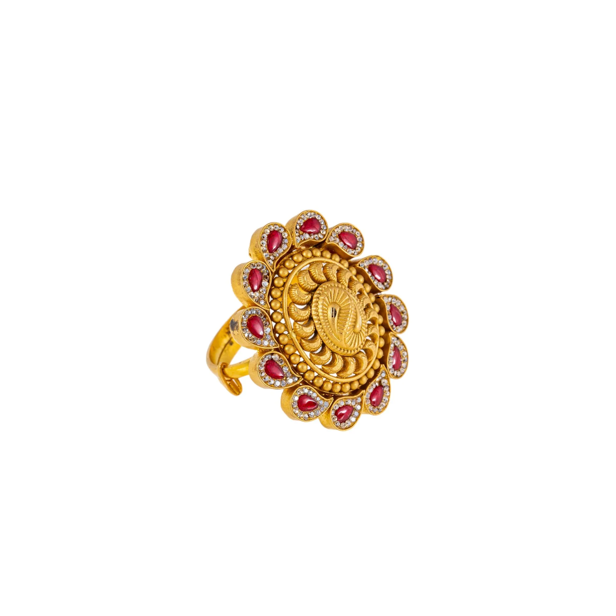 22K Antique Gold, CZ & Ruby Cocktail Ring (10.1gm)