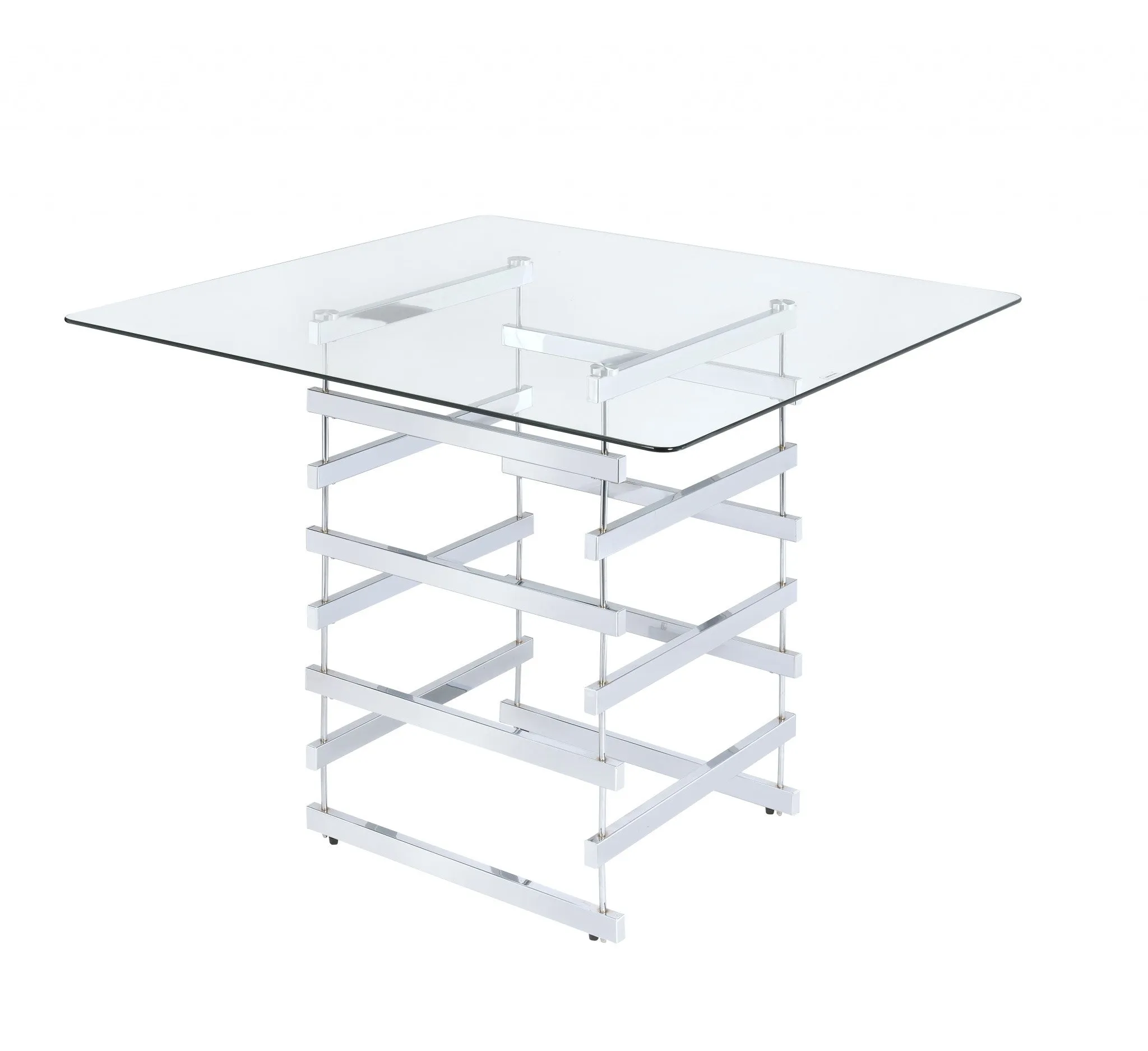 42 X 42 X 36 Clear Glass And Chrome Counter Height Table