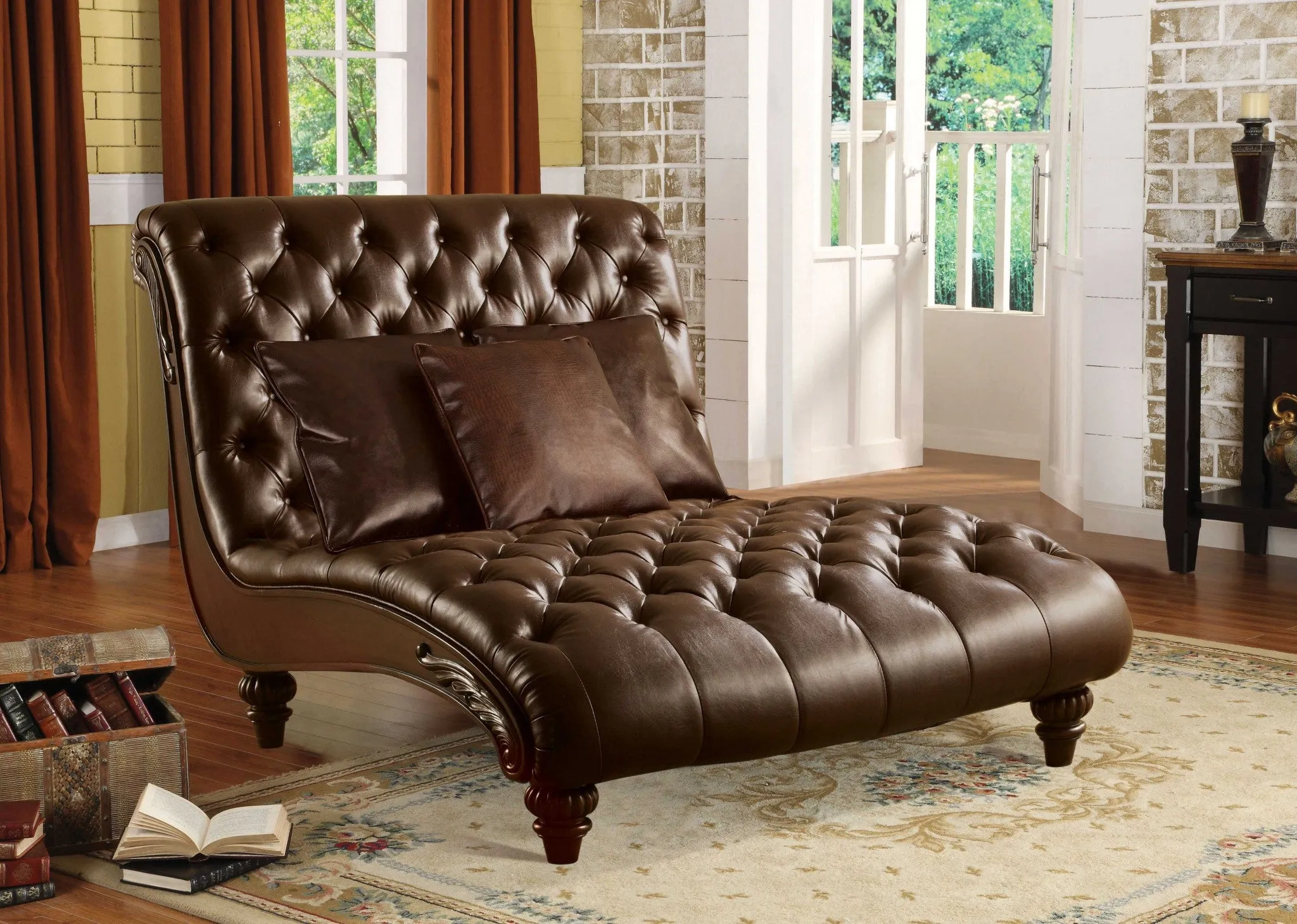 52 Brown Faux Leather Lounge Chair And Toss Pillows