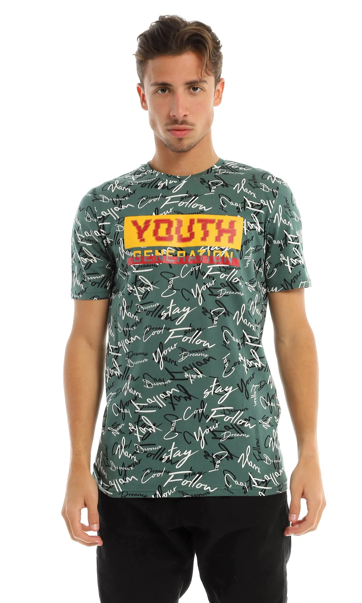 97370 Youth Generation Printing & Self Patterned Green T-Shirt