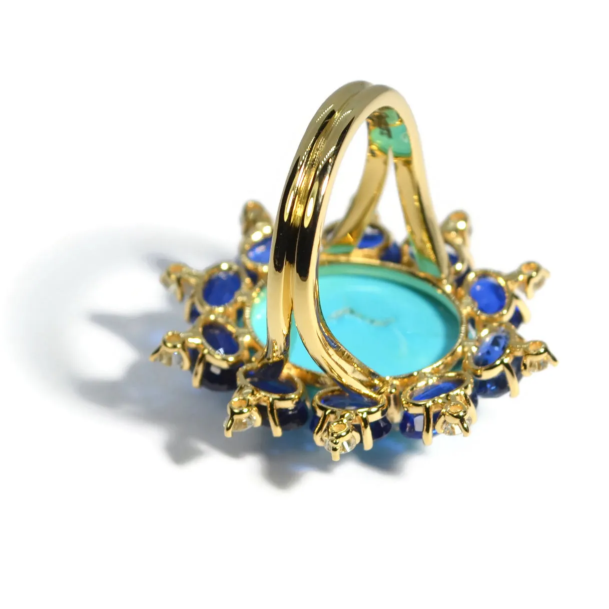 A & Furst - Sole - Cocktail Ring with Arizona Turquoise, Kyanite and Diamonds, 18k Yellow Gold