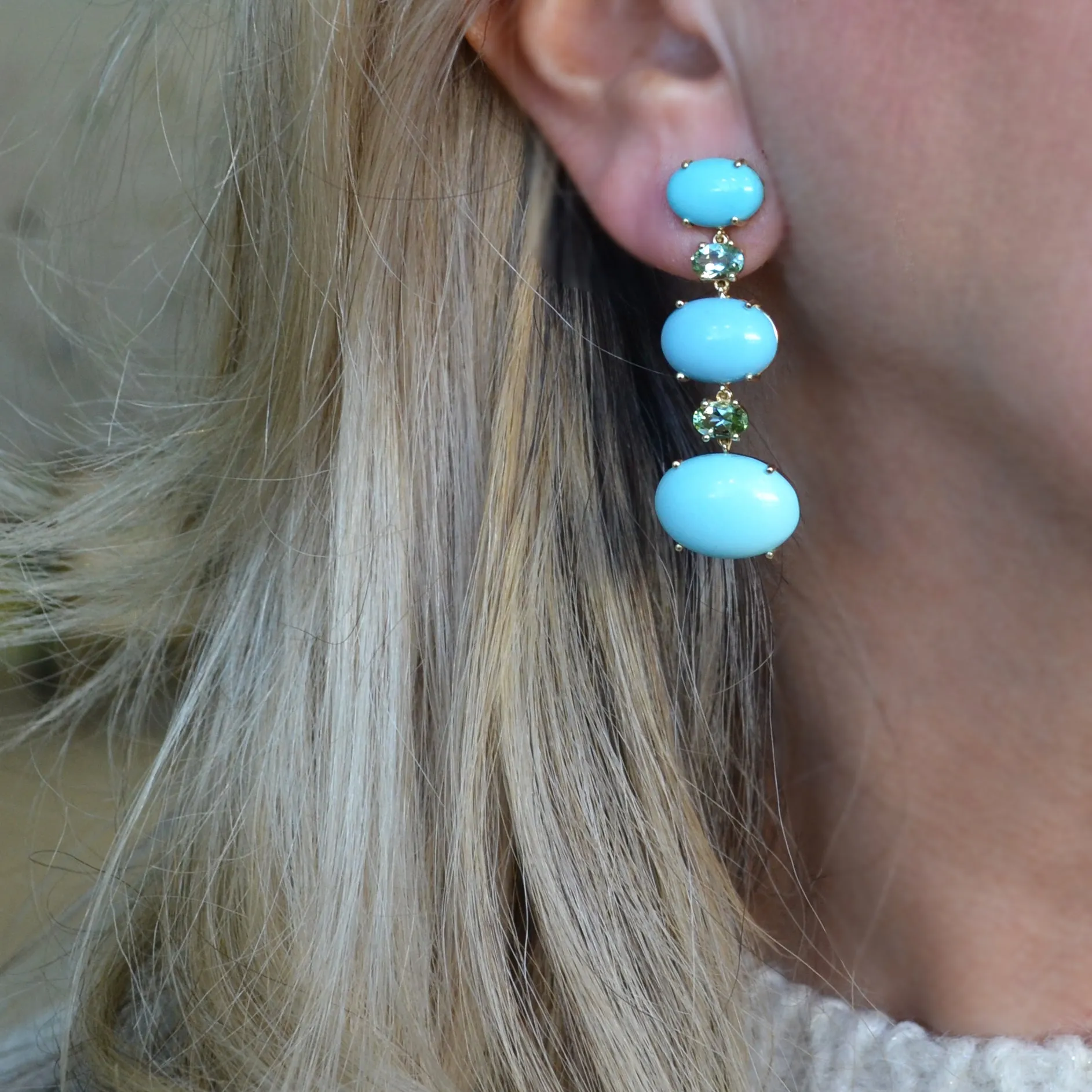 A & Furst - Sole - Drop Earrings with Arizona Turquoise and Mint Tourmaline, 18k Yellow Gold