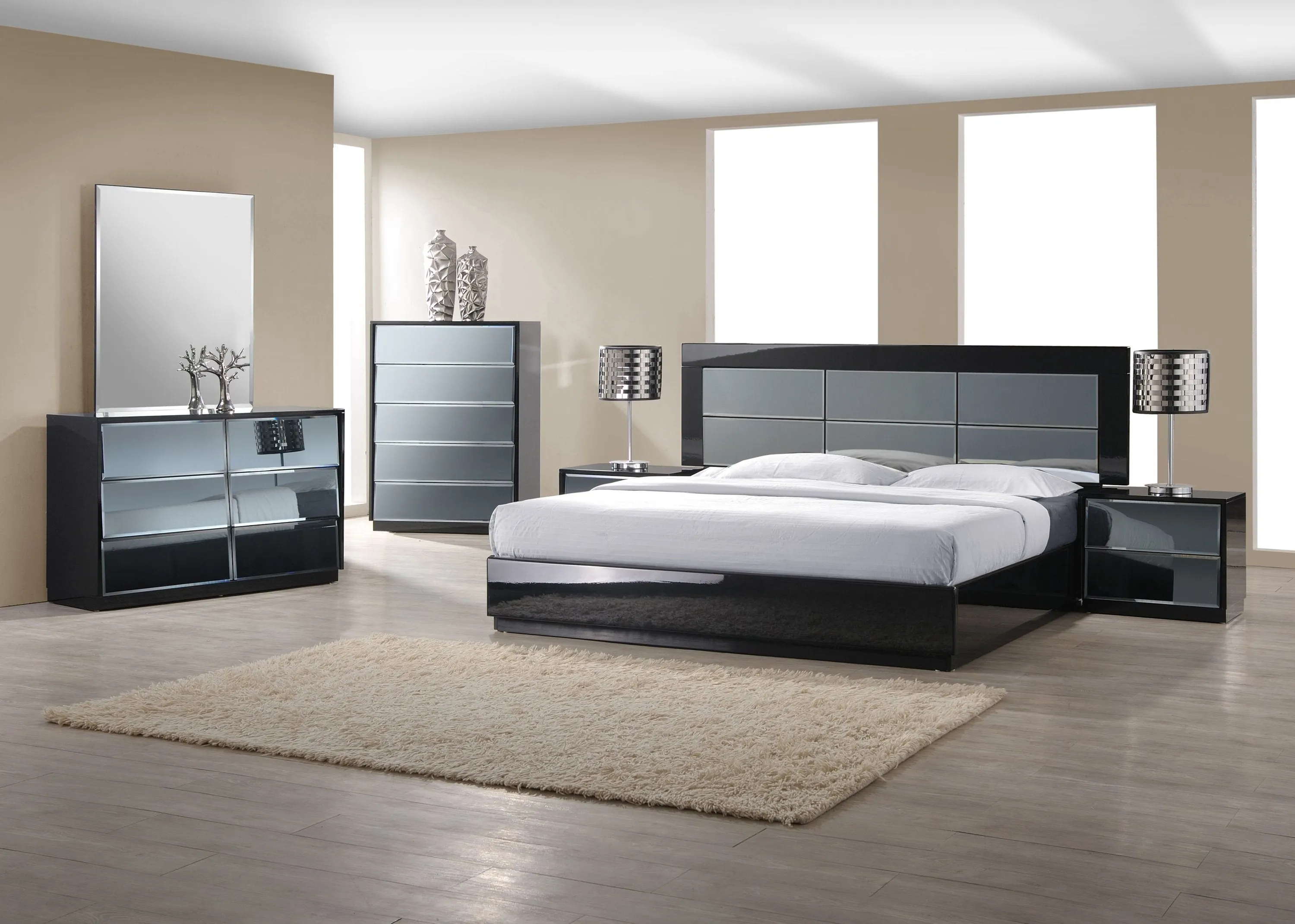 Bandivade Gloss Black Dresser And Mirror