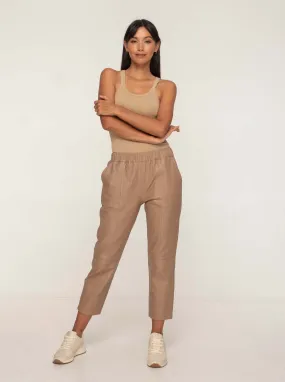 BIANCA LEATHER JOGGER - SESAME