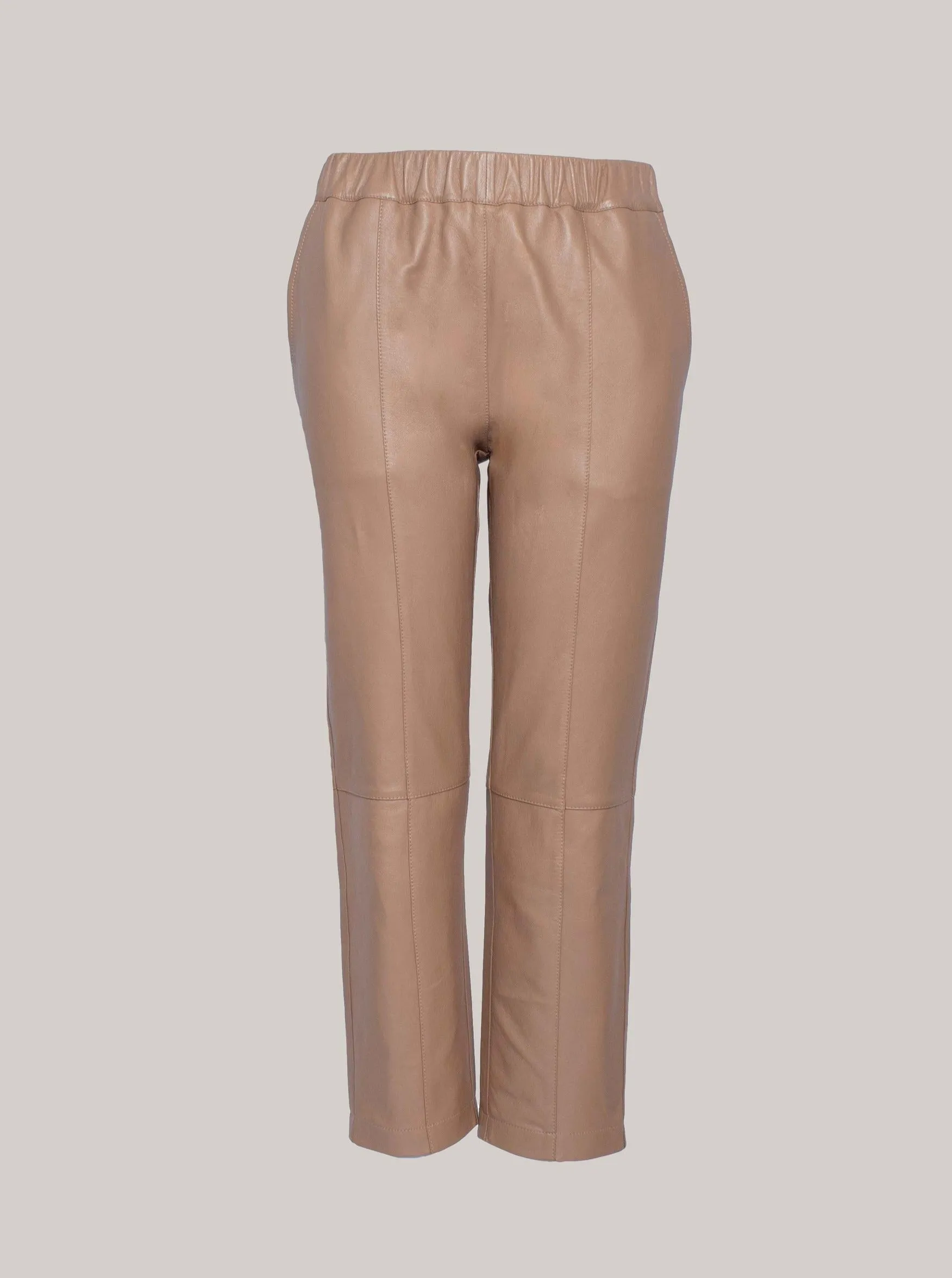 BIANCA LEATHER JOGGER - SESAME