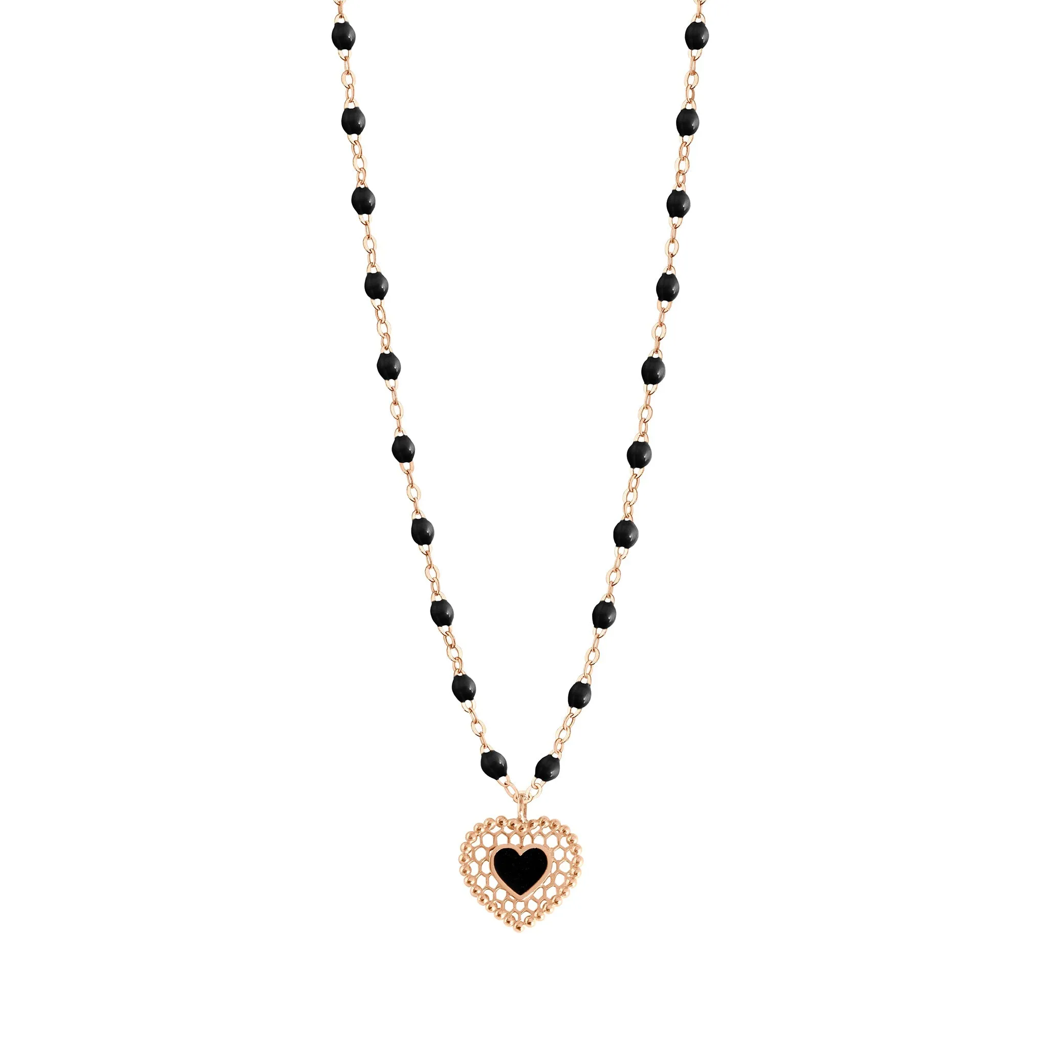 Black Lace Heart Necklace, Rose Gold, 16.5"