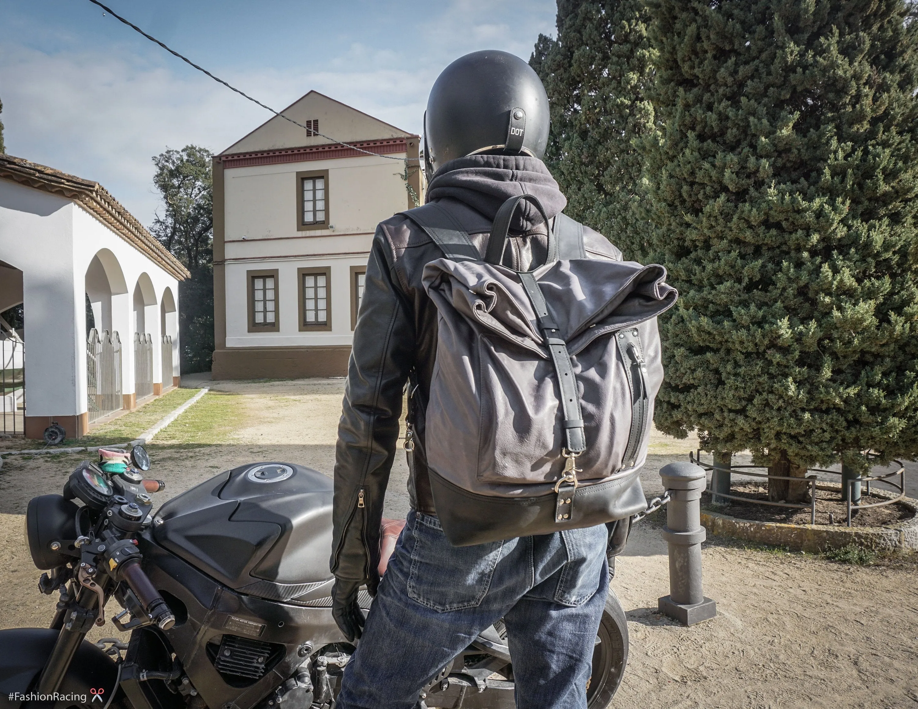 Black Leather Backpack | "Cafe-Racer" motorcycle rucksack, handcrafted