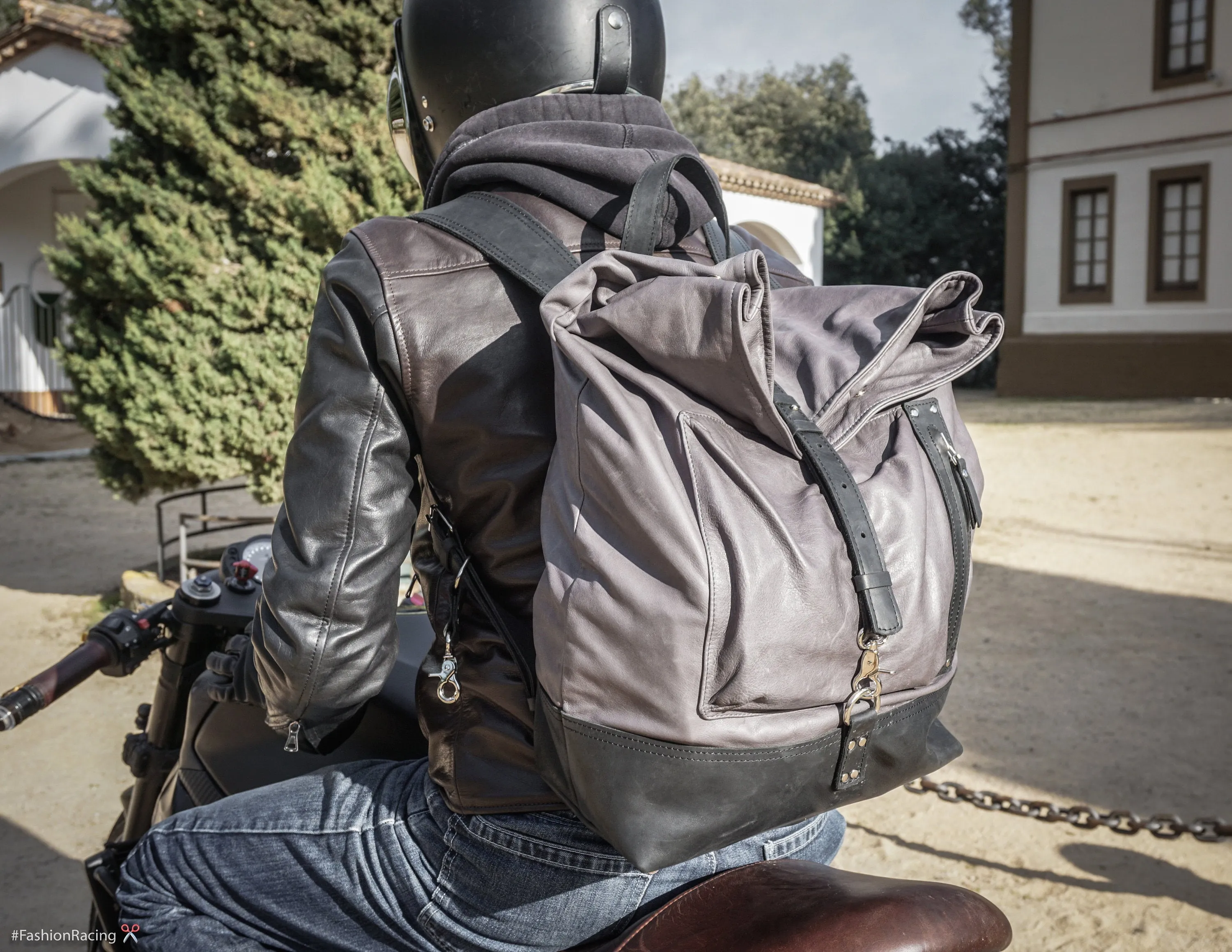 Black Leather Backpack | "Cafe-Racer" motorcycle rucksack, handcrafted