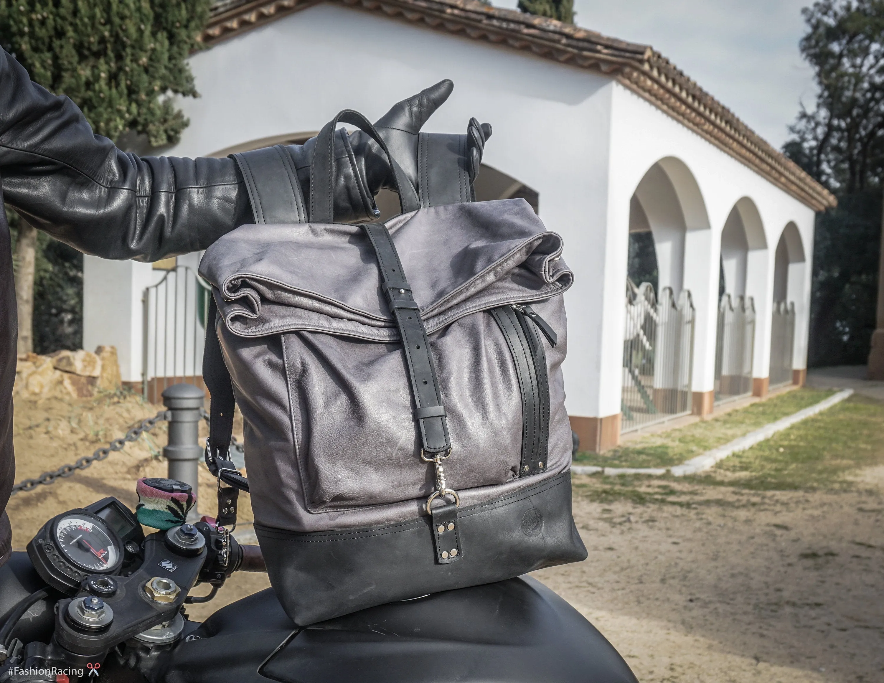 Black Leather Backpack | "Cafe-Racer" motorcycle rucksack, handcrafted