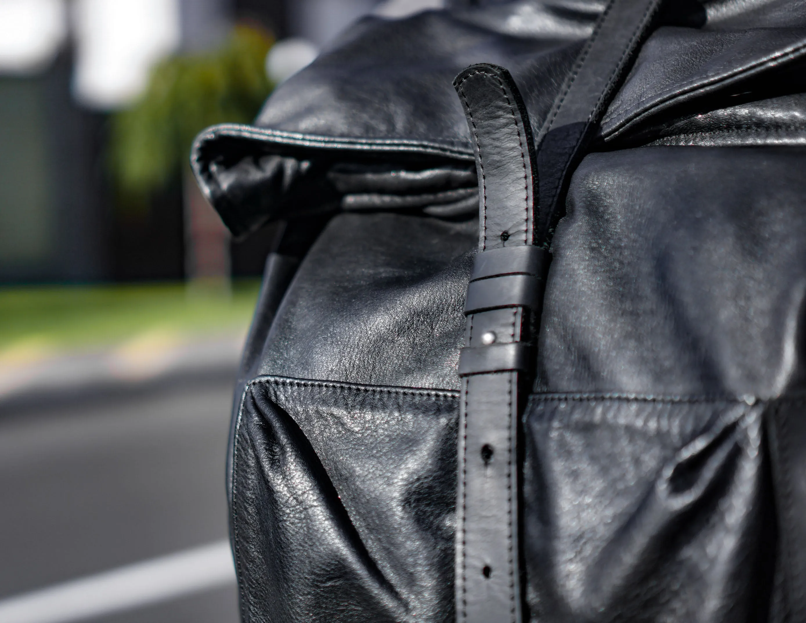 Black Leather Backpack | "Cafe-Racer" motorcycle rucksack, handcrafted