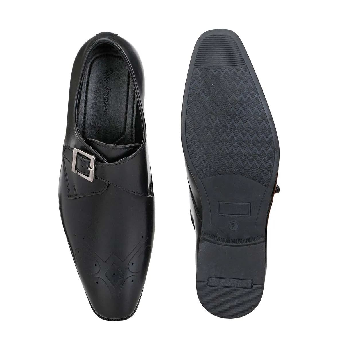 Black Monk-Strap Punched Shoes