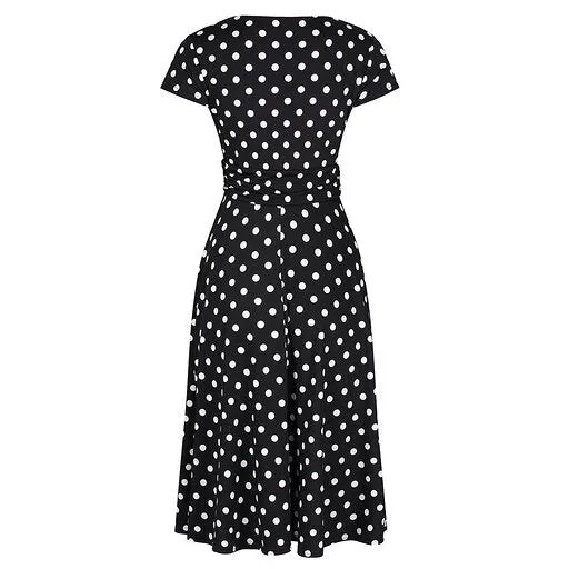 Black Polka Dot Cap Sleeve Fit And Flare Midi Dress