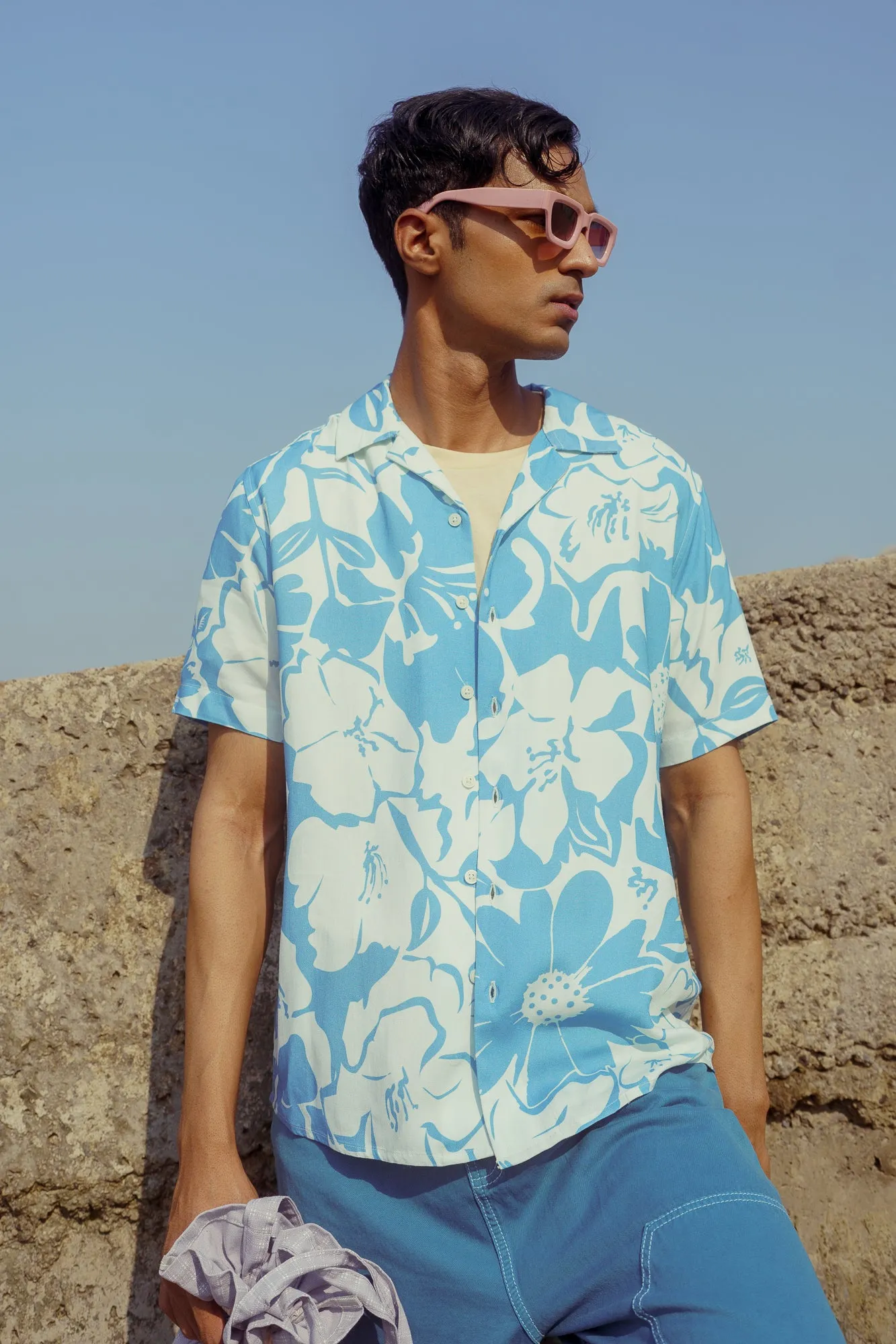 Blue Floral Men's Viscose Shirt