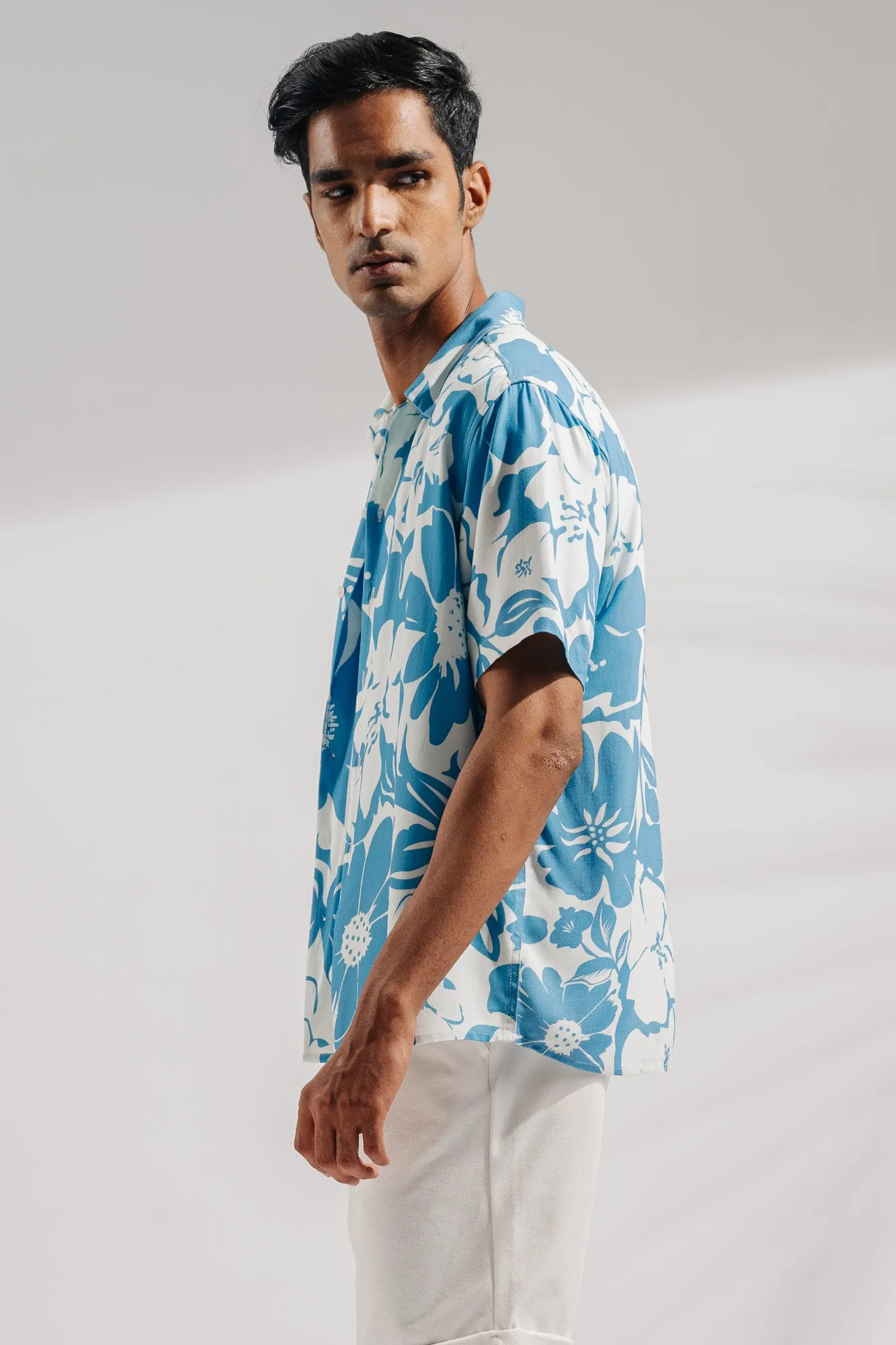 Blue Floral Men's Viscose Shirt