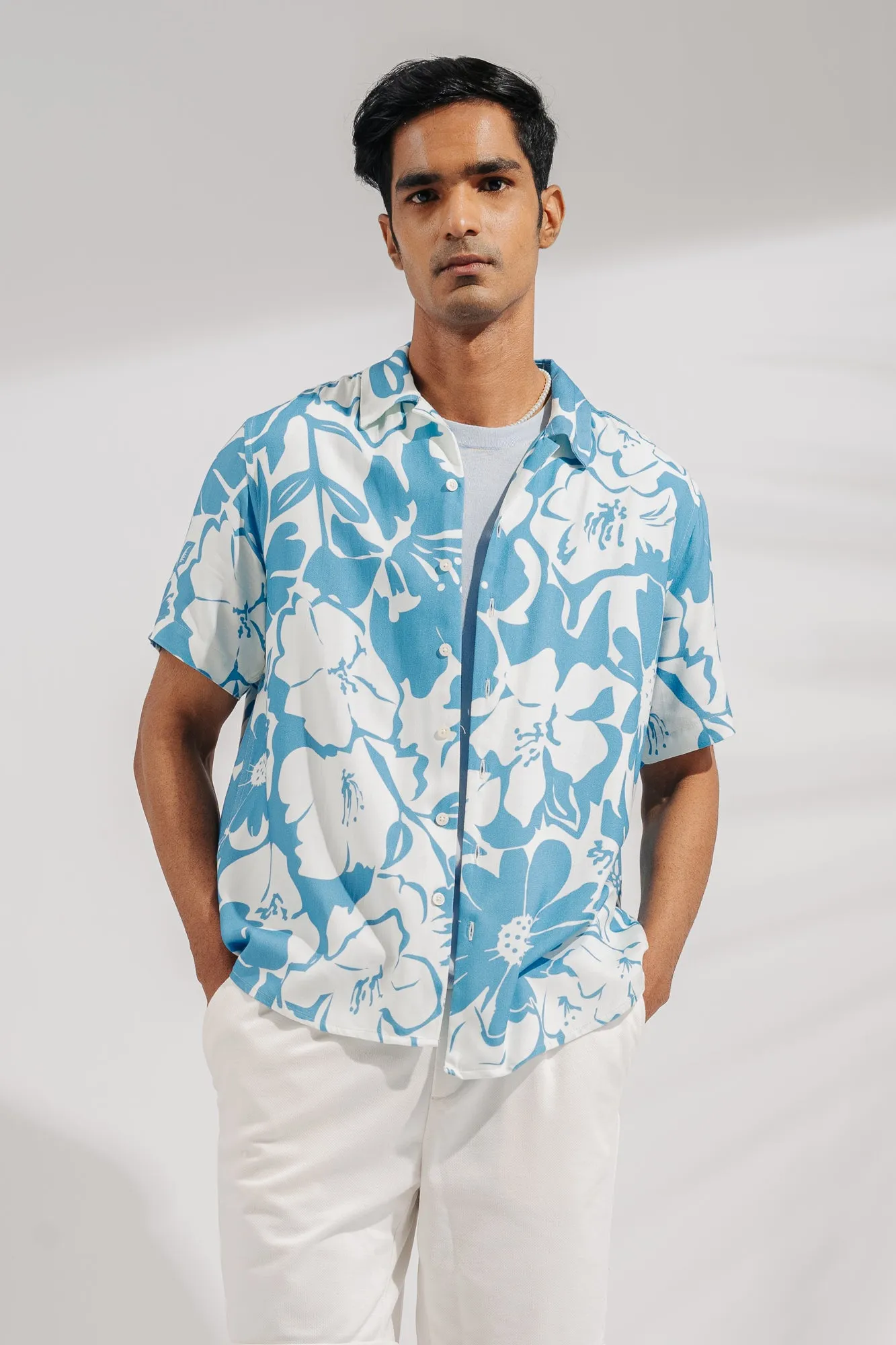 Blue Floral Men's Viscose Shirt