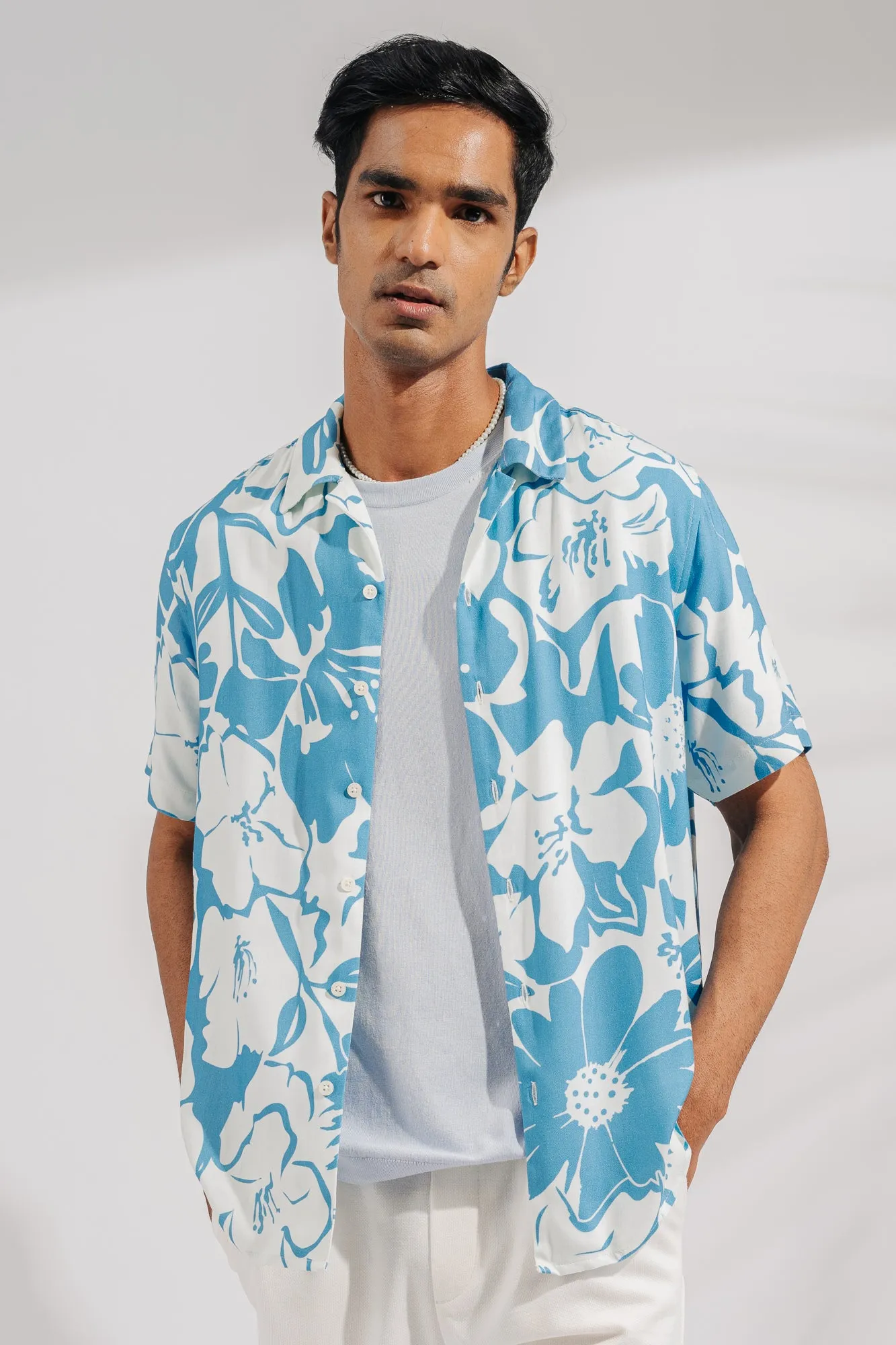 Blue Floral Men's Viscose Shirt