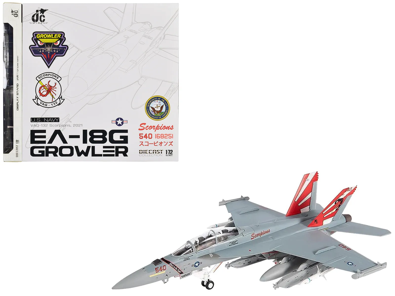 Boeing EA-18G Growler Aircraft VAQ-132 Scorpions United States Navy 1/72 Diecast Model by JC Wings