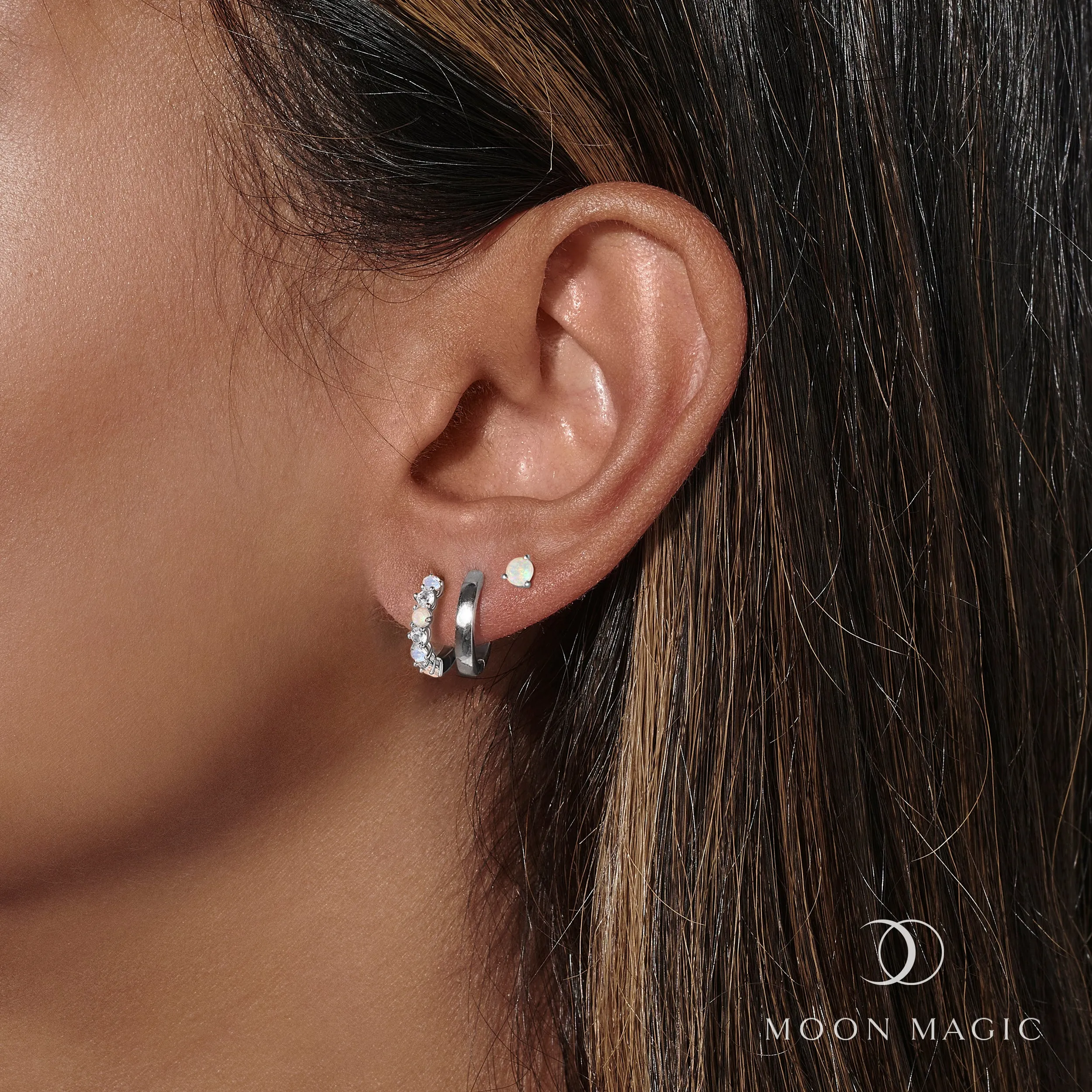 Bonny & Plain Hoops & Opal Petite Round Studs