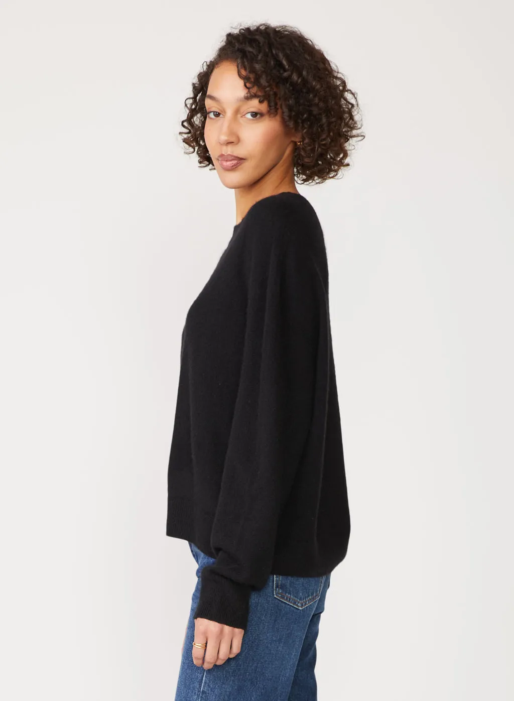 Brushed Cashmere Crew Sweater in Black