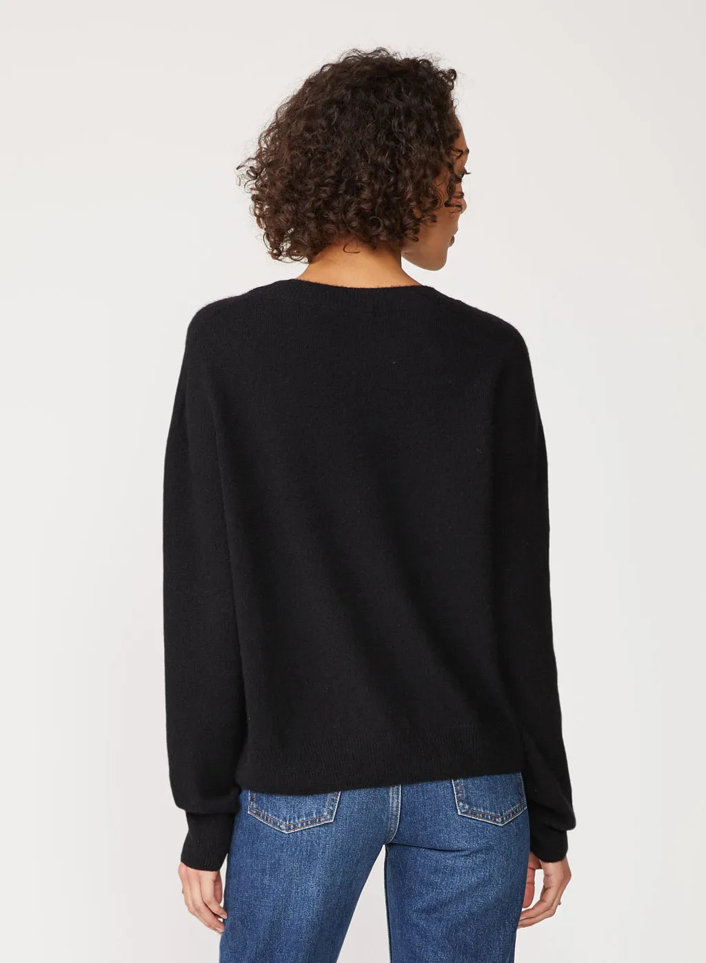 Brushed Cashmere Crew Sweater in Black