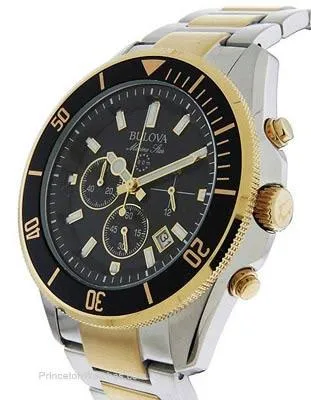 Bulova Mens Marine Star Chronograph -Two-Tone Case & Bracelet - Black Dial