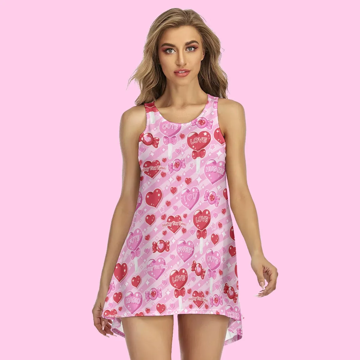 Candy Love Hearts (Red Cutie) Women's High-Low Tank Mini Dress