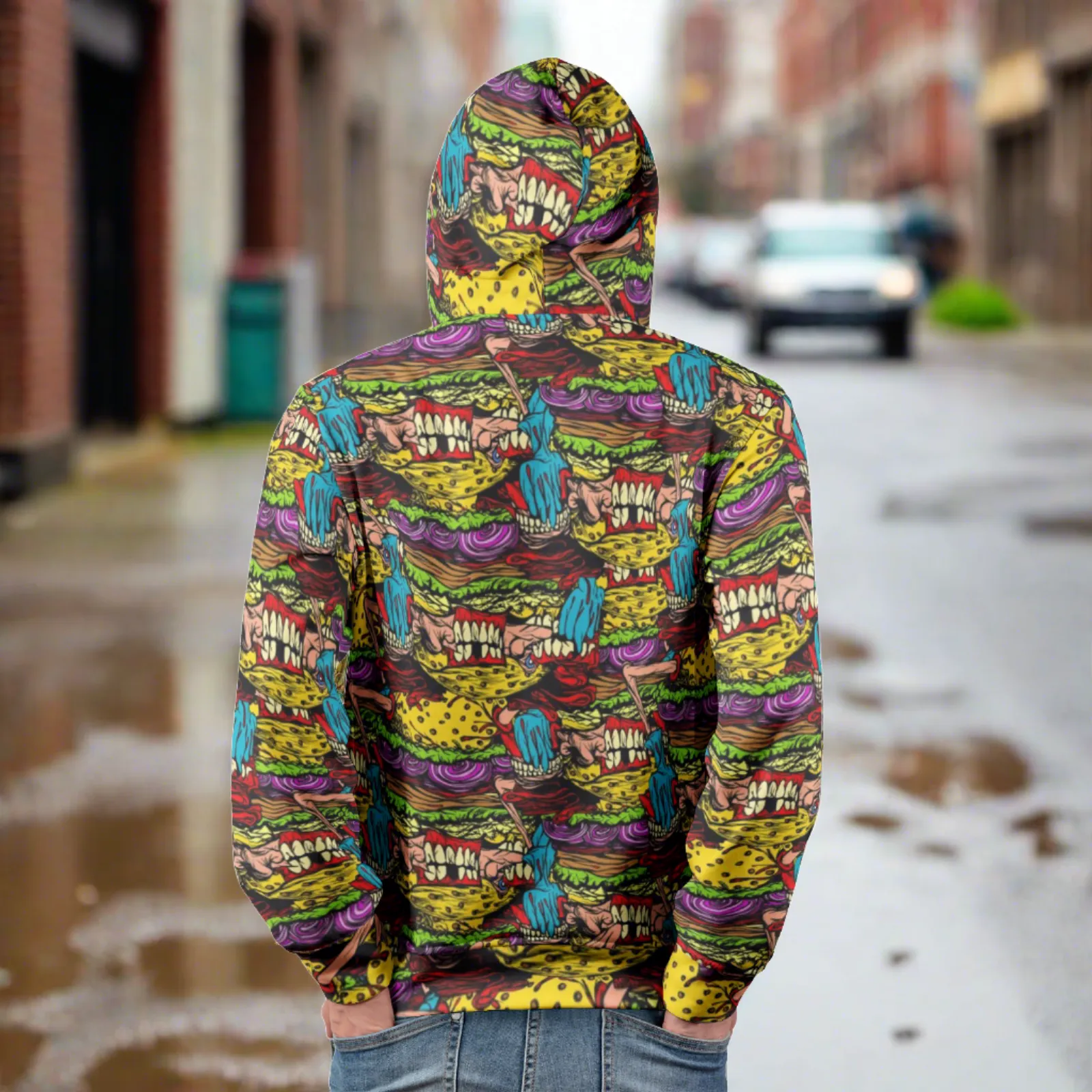 Cheeseburger Monster Art Men's Pullover Hoodie