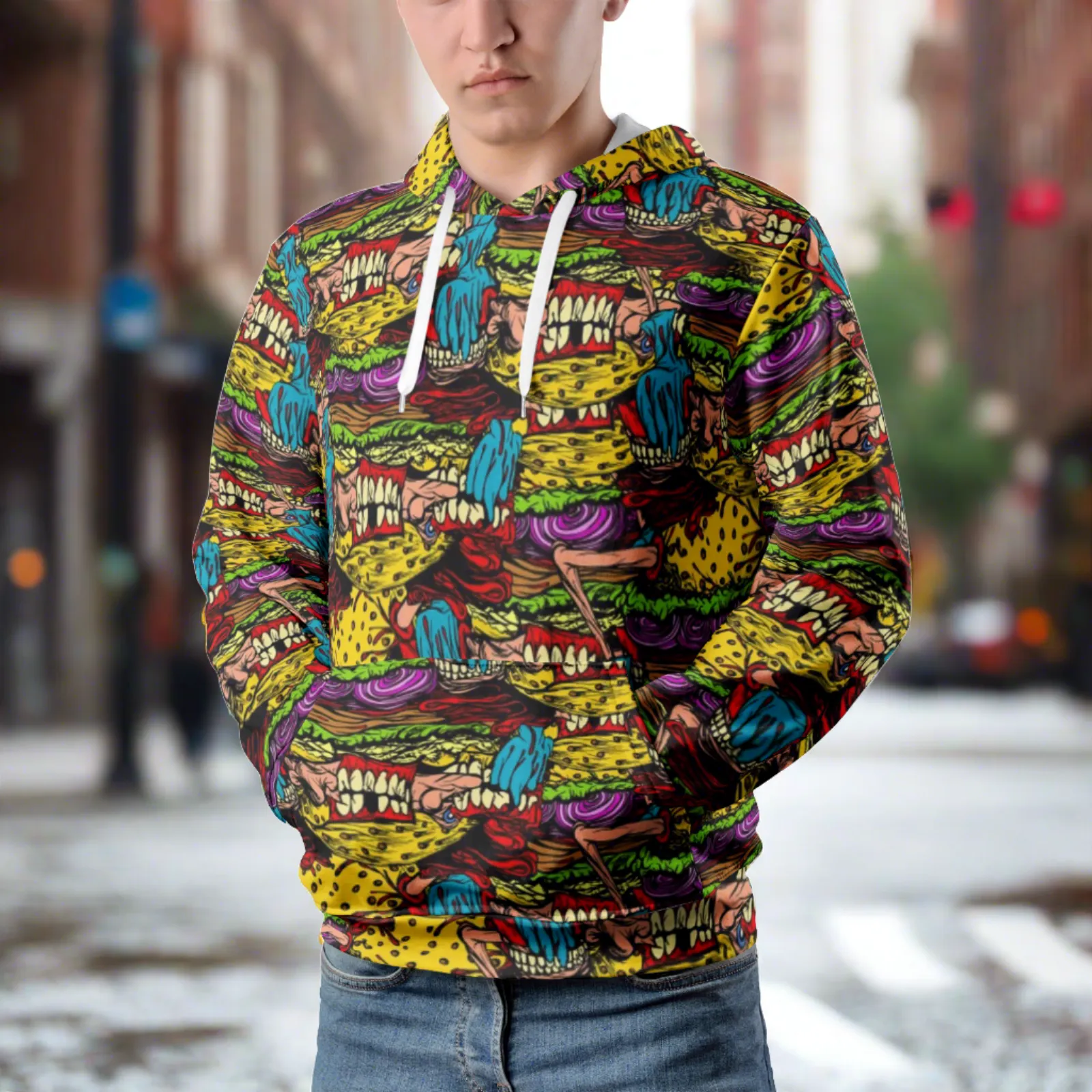 Cheeseburger Monster Art Men's Pullover Hoodie