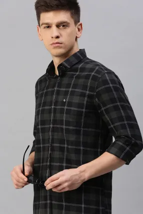 Classic Polo Men's Cotton Full Sleeve Checked Slim Fit Polo Neck Black Color Woven Shirt | So1-06 B