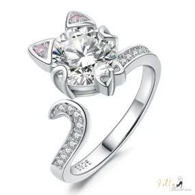 Classy Sparkling CZ Kitty Ring (Fine Jewelry) in Solid 925 Sterling Silver - Adjustable Size