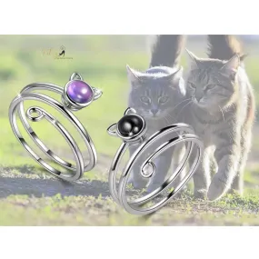 Crystal Face Spiral Cat Ring in Solid 925 Sterling Silver