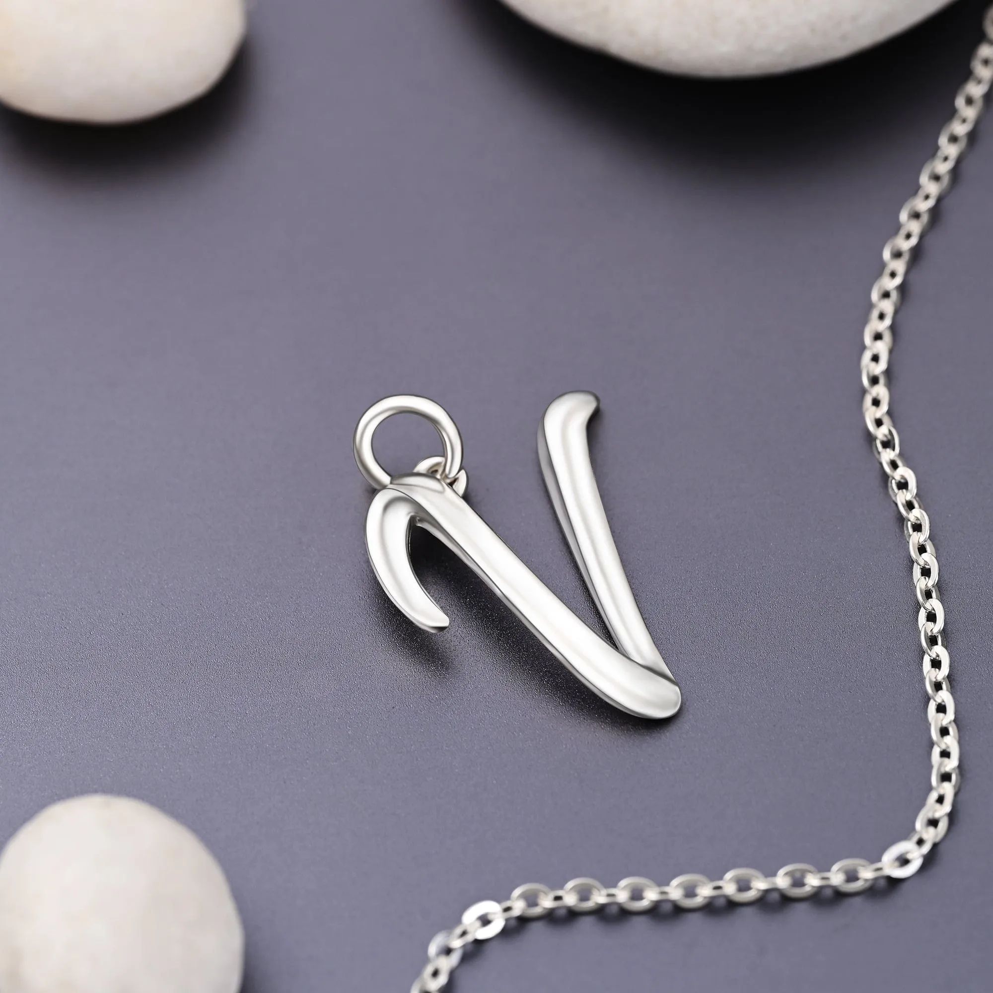 Cursive Initial Pendant Sterling Silver, 26 Alphabets