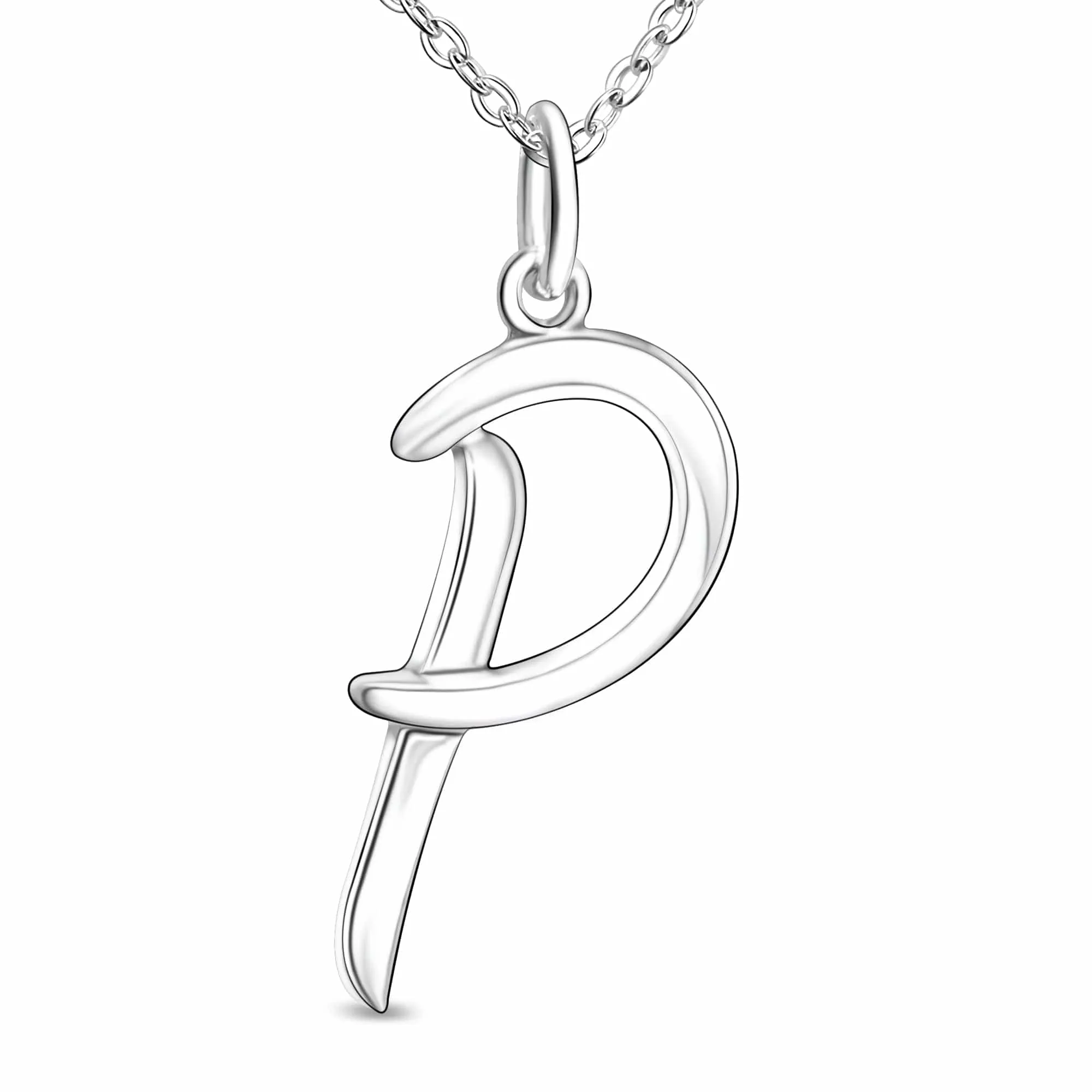 Cursive Letter Necklace Sterling Silver, 18-20