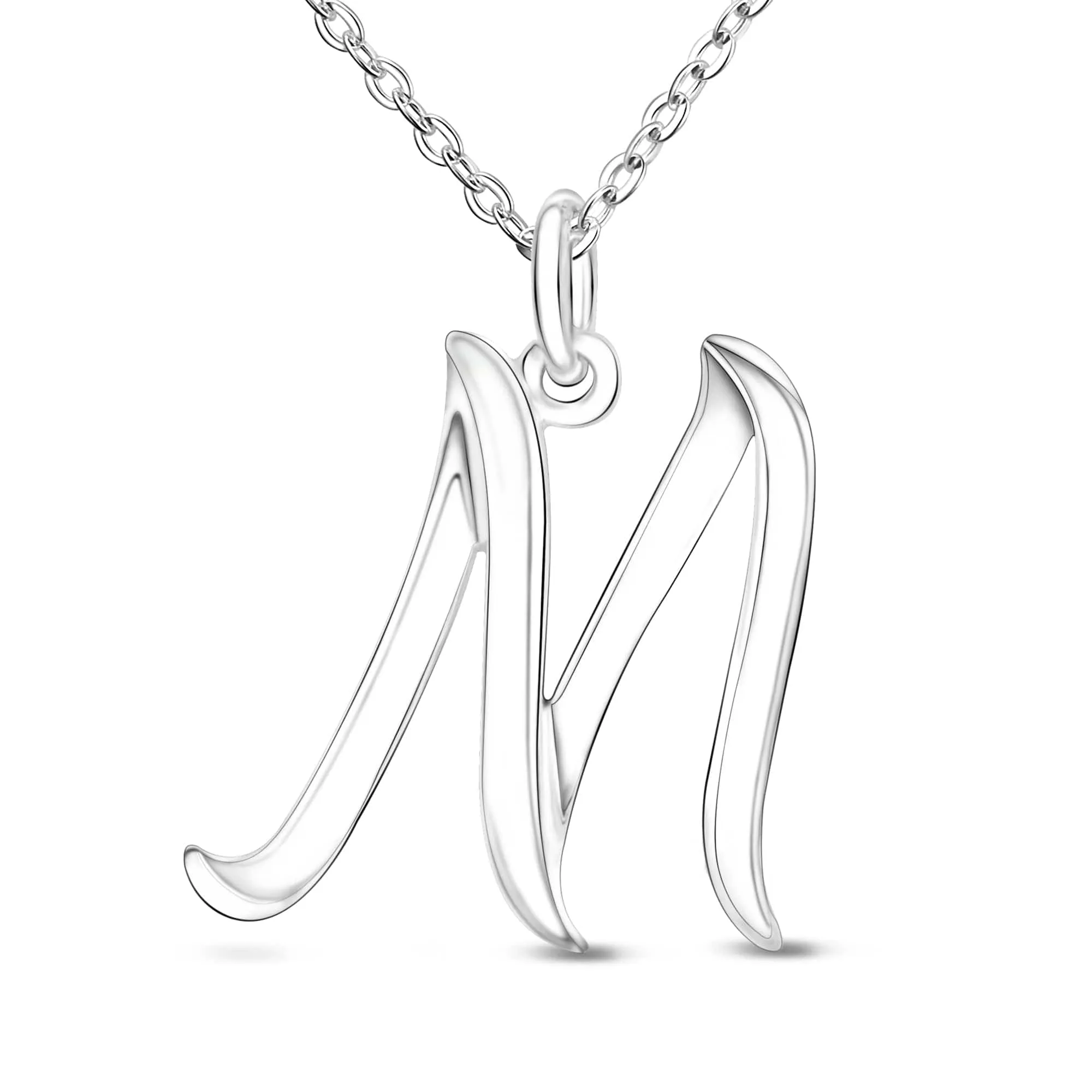 Cursive Letter Necklace Sterling Silver, 18-20