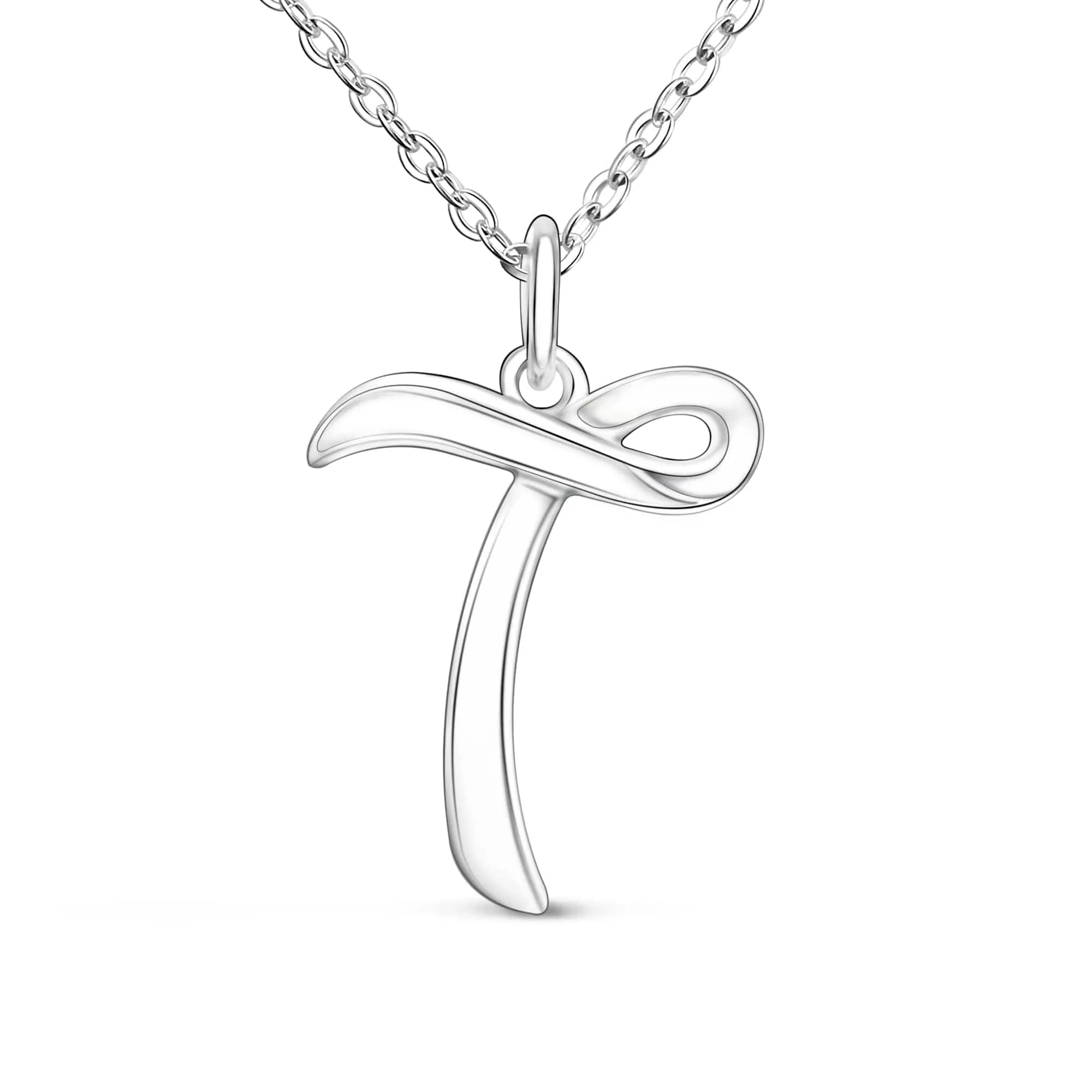 Cursive Letter Necklace Sterling Silver, 18-20