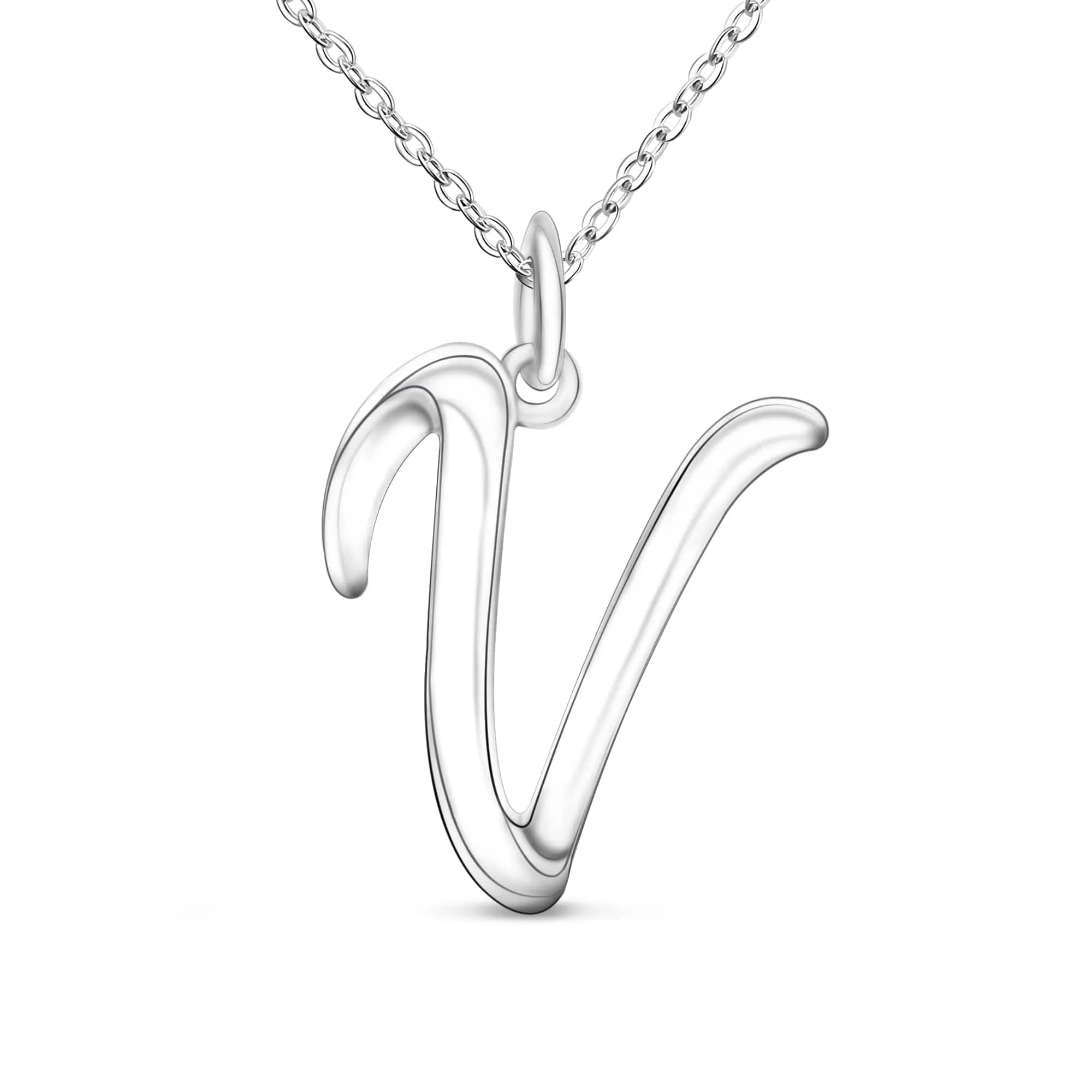 Cursive Letter Necklace Sterling Silver, 18-20