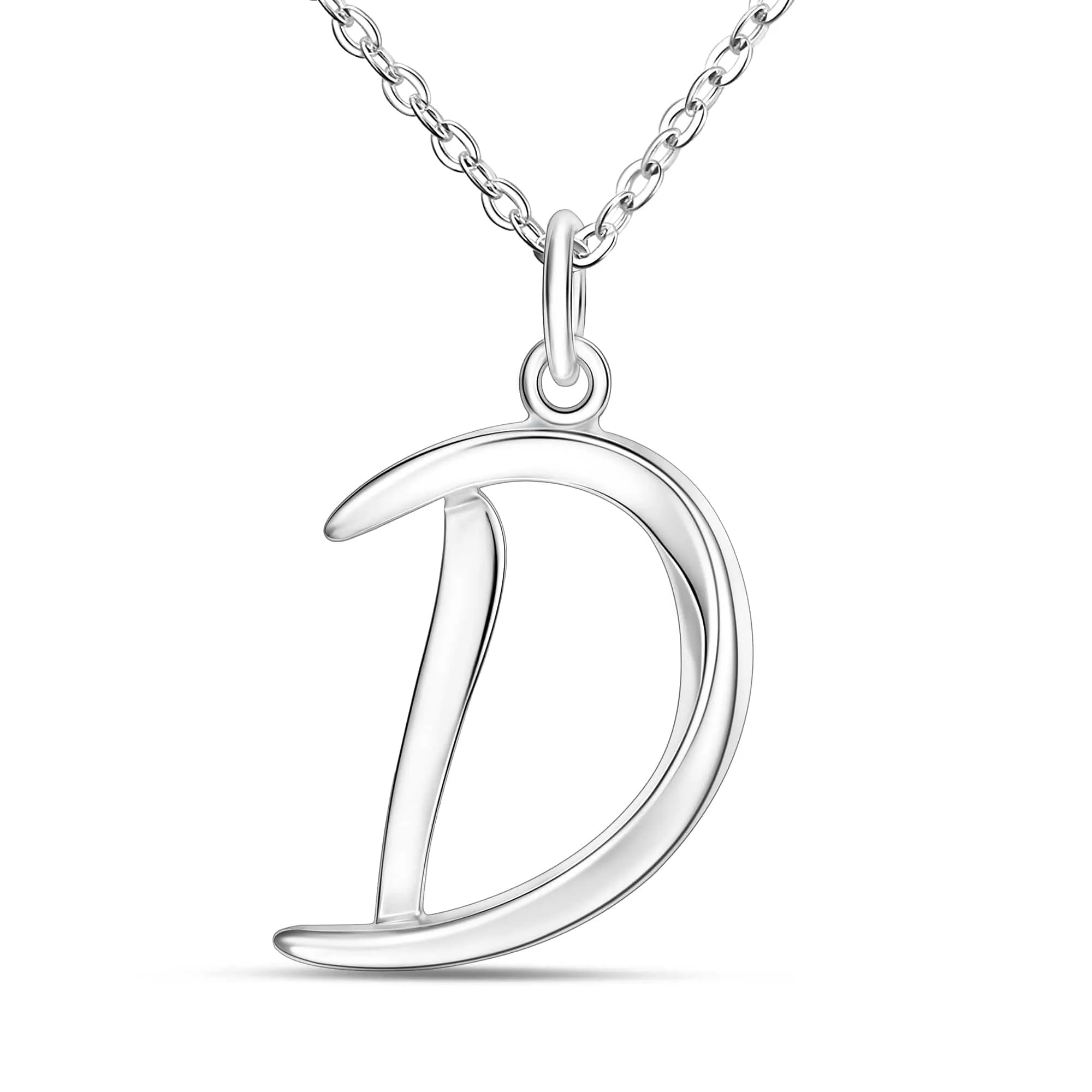 Cursive Letter Necklace Sterling Silver, 18-20