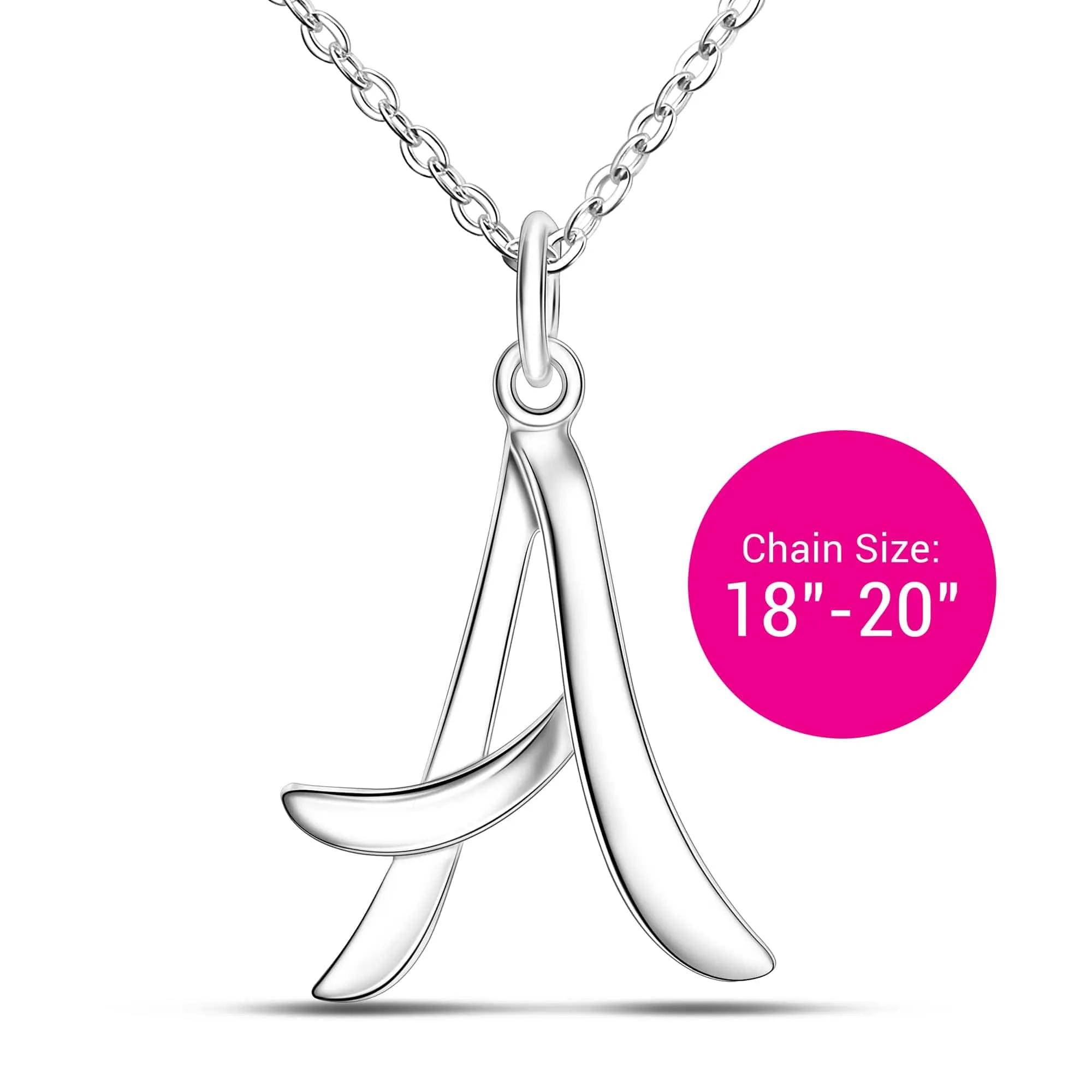 Cursive Letter Necklace Sterling Silver, 18-20