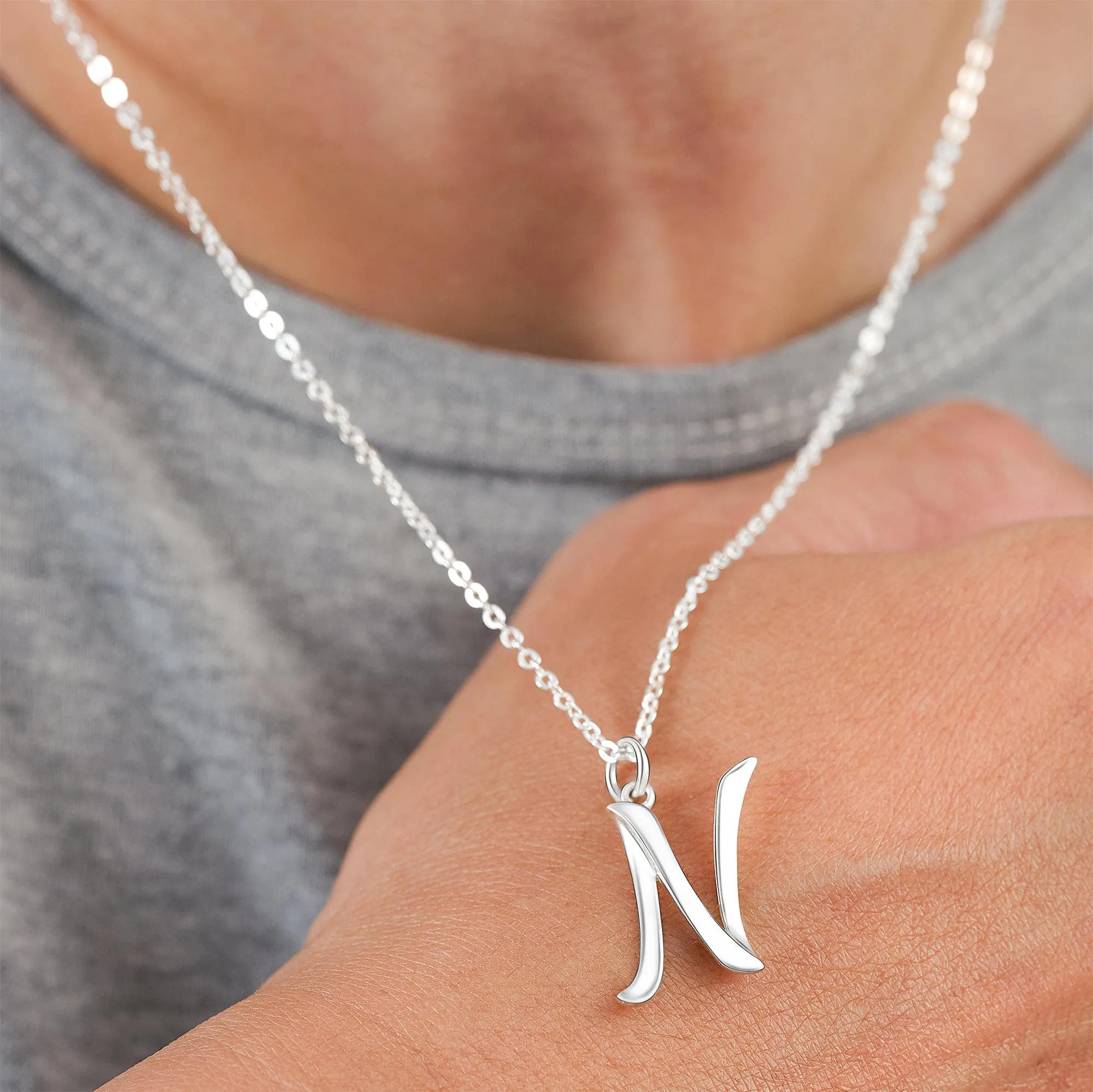 Cursive Letter Necklace Sterling Silver, 18-20