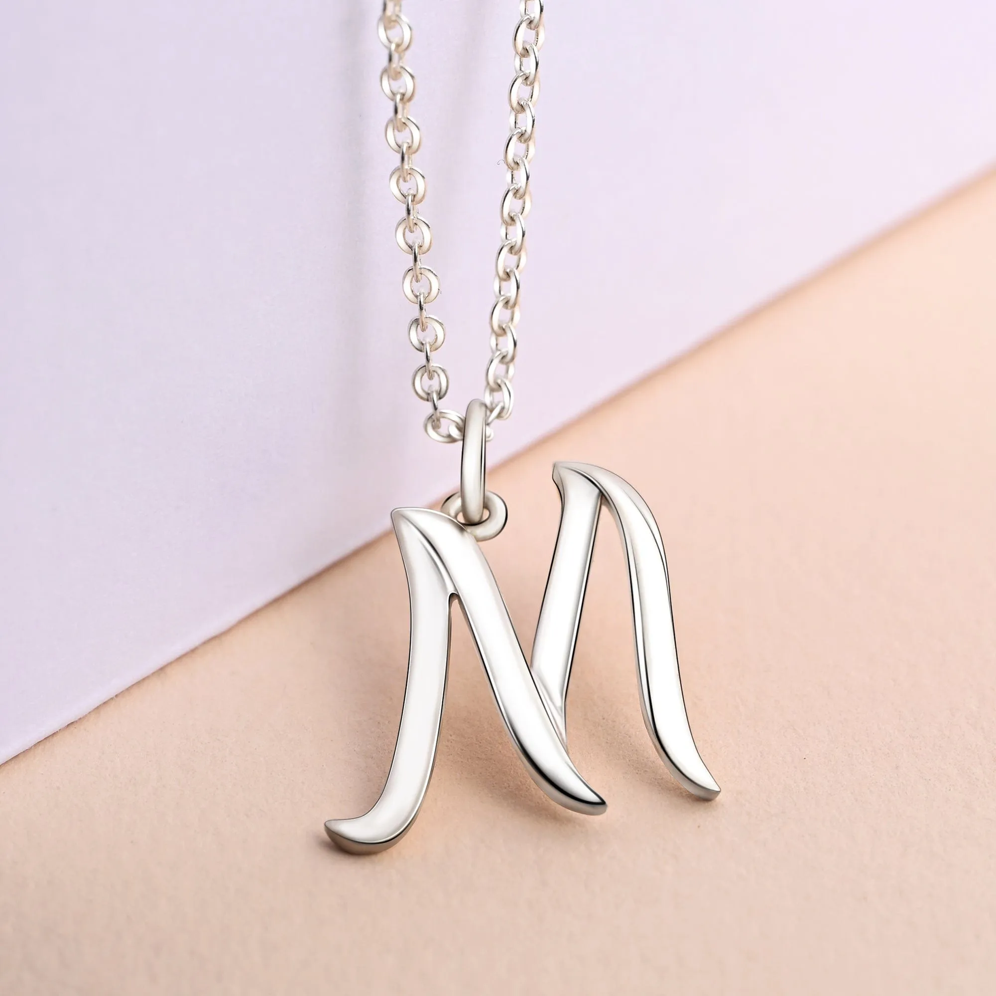 Cursive Letter Necklace Sterling Silver, 18-20