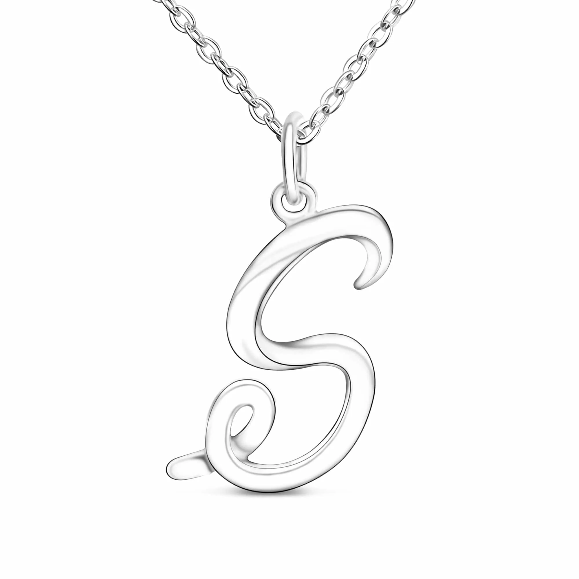 Cursive Letter Necklace Sterling Silver, 18-20