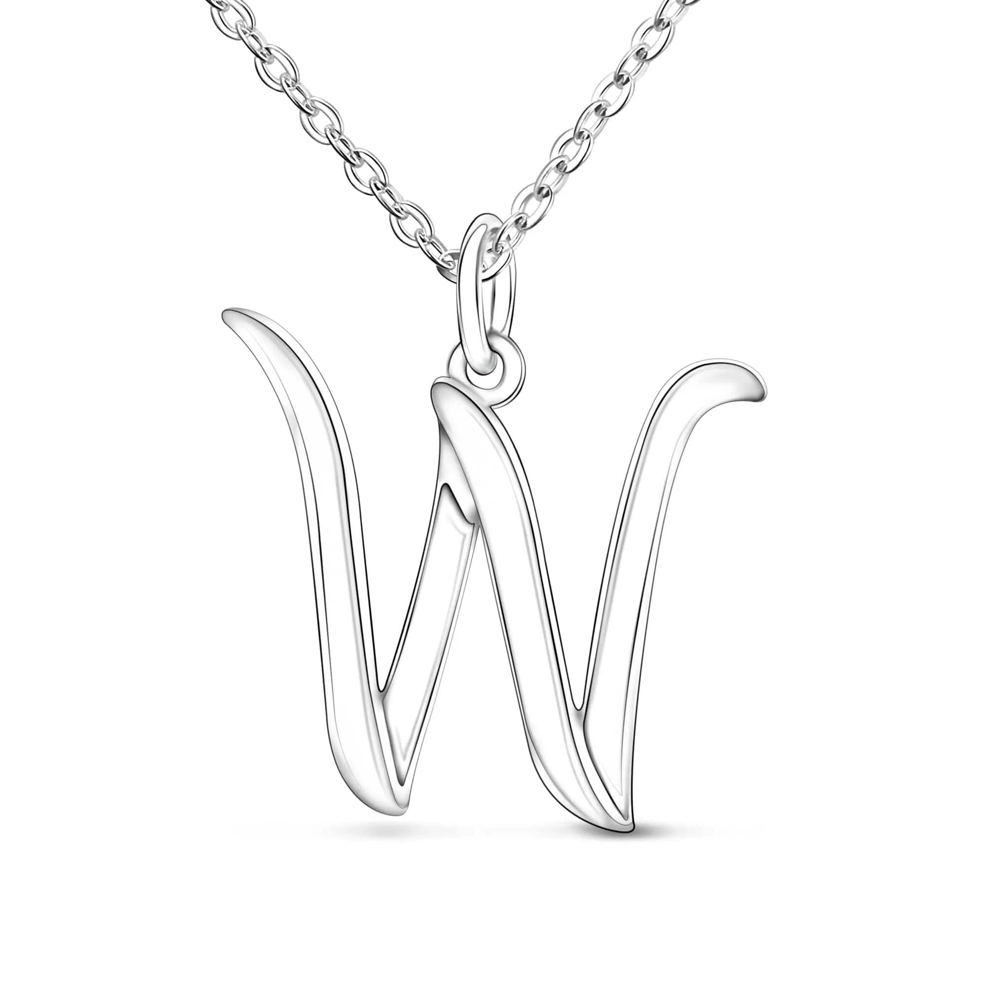 Cursive Letter Necklace Sterling Silver, 18-20