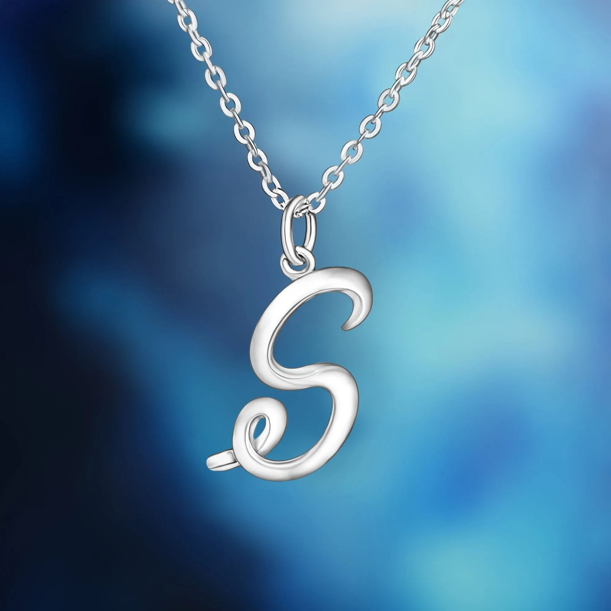 Cursive Letter Necklace Sterling Silver, 18-20