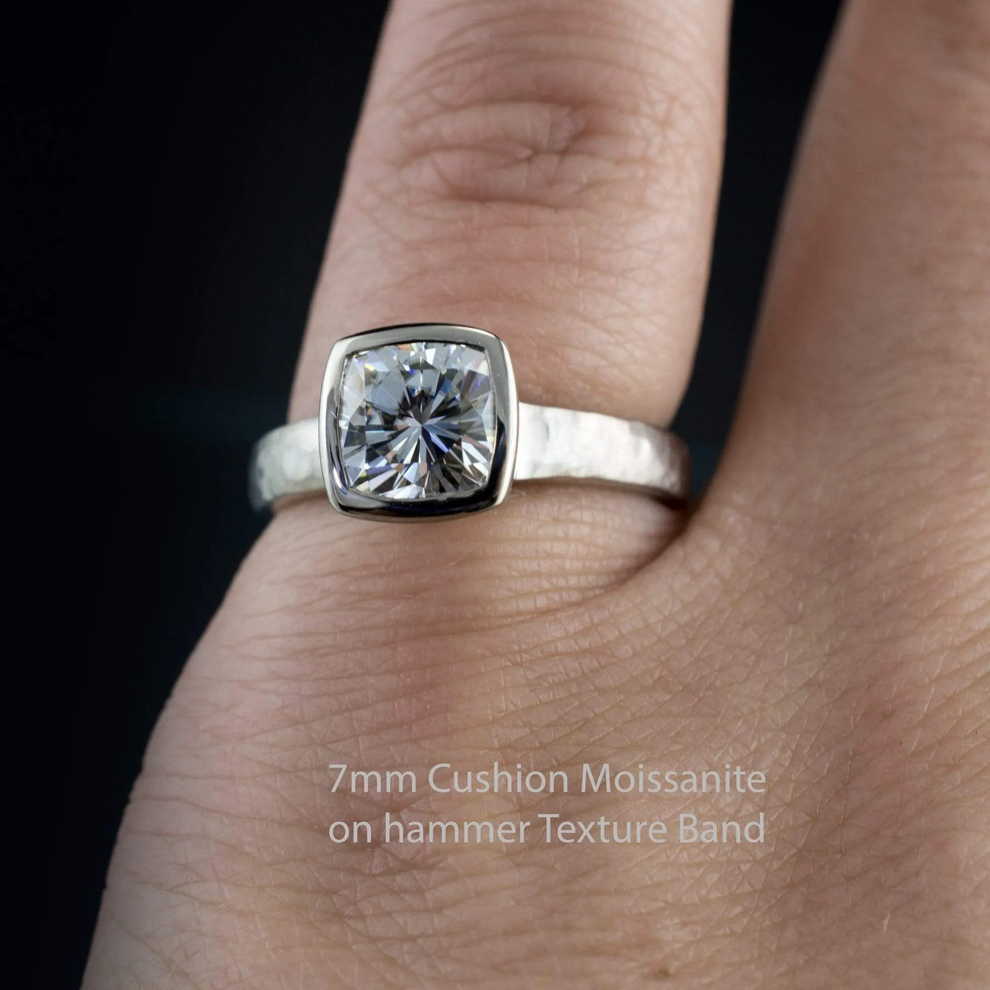 Cushion Moissanite Bezel Set Solitaire Engagement Ring