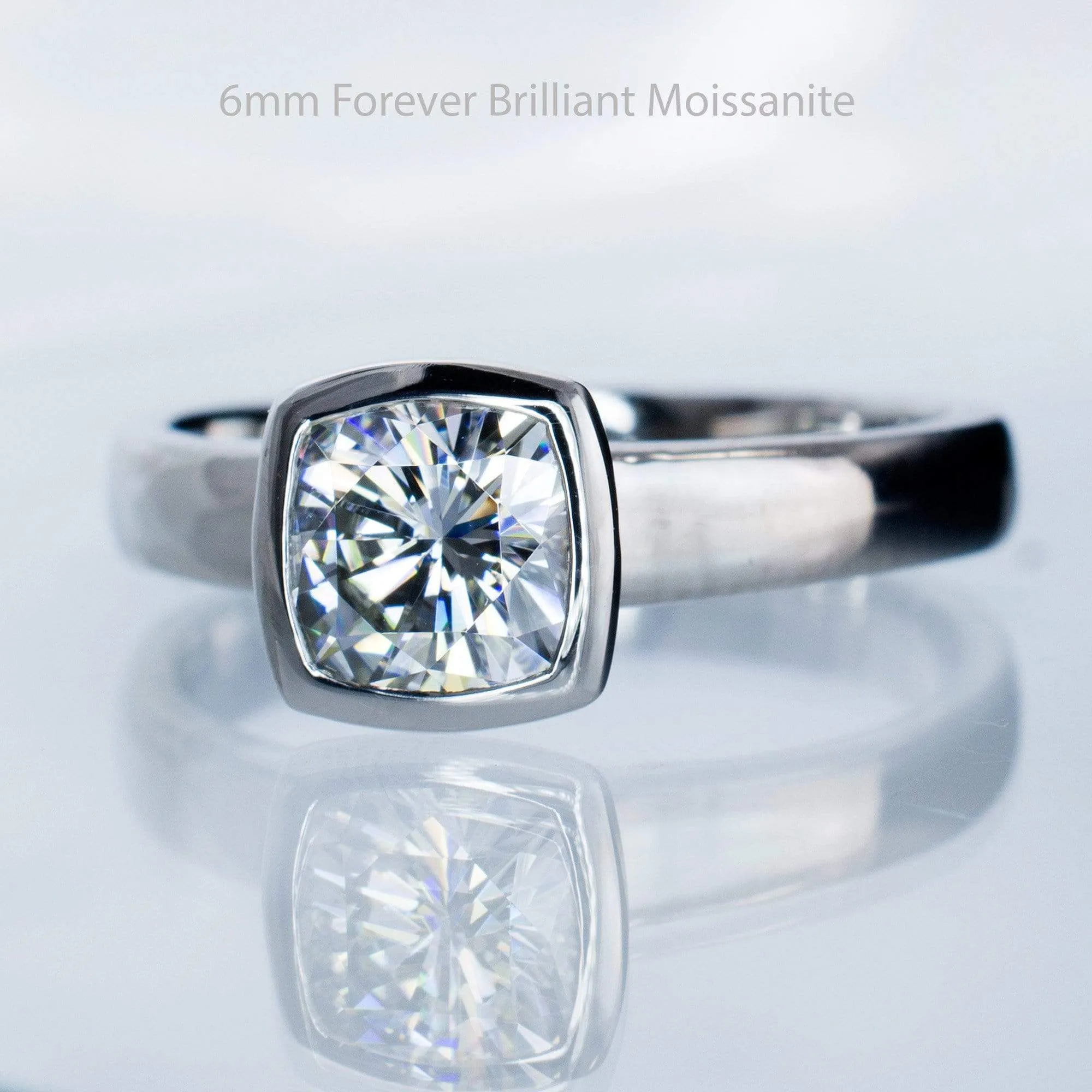 Cushion Moissanite Bezel Set Solitaire Engagement Ring